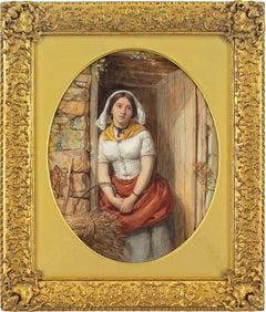 Octavius Oakley RWS, Harvest Girl, Antique Watercolour