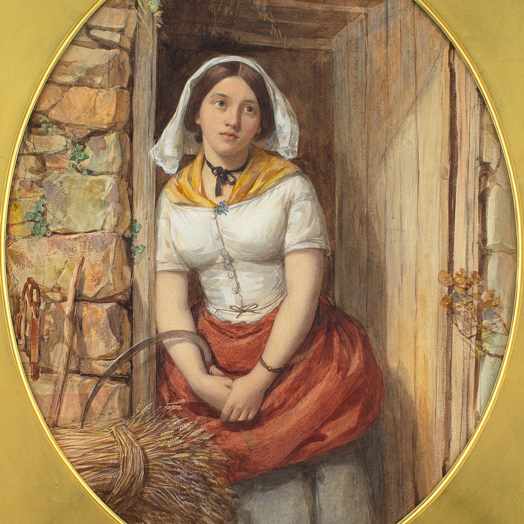 Octavius Oakley RWS, Harvest Girl, Antique Watercolour 4