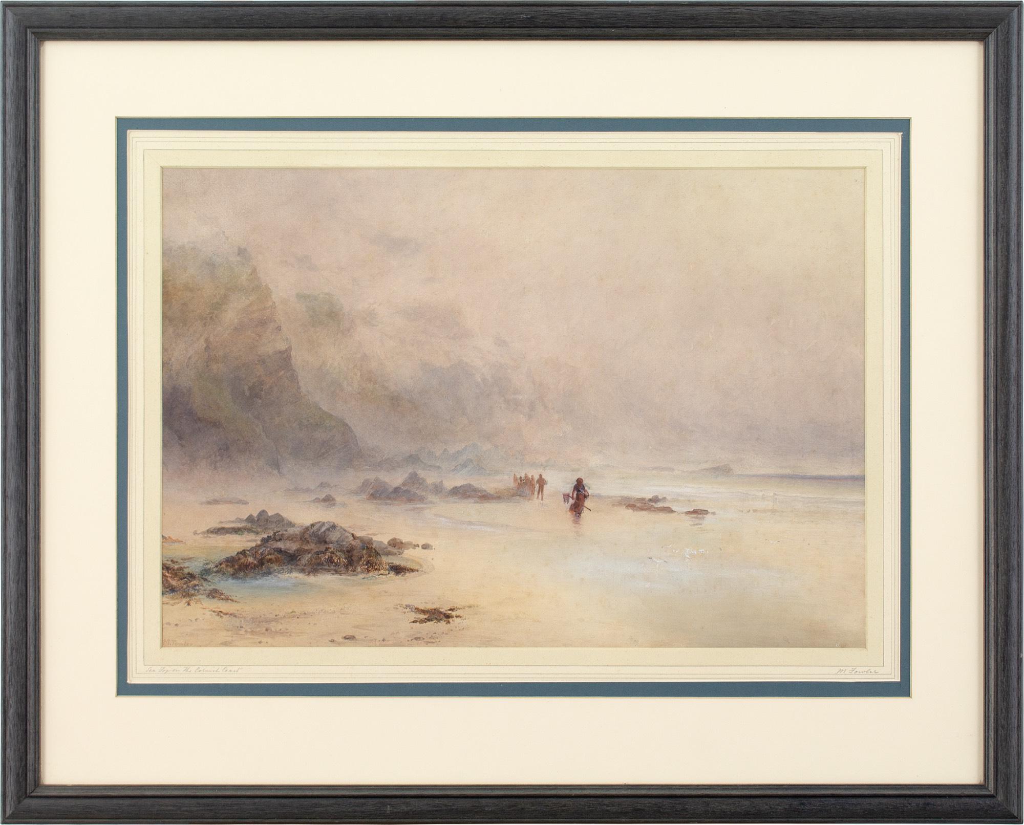 Martha Fowler, Sea Fog On The Cornish Coast, Antique Watercolour
