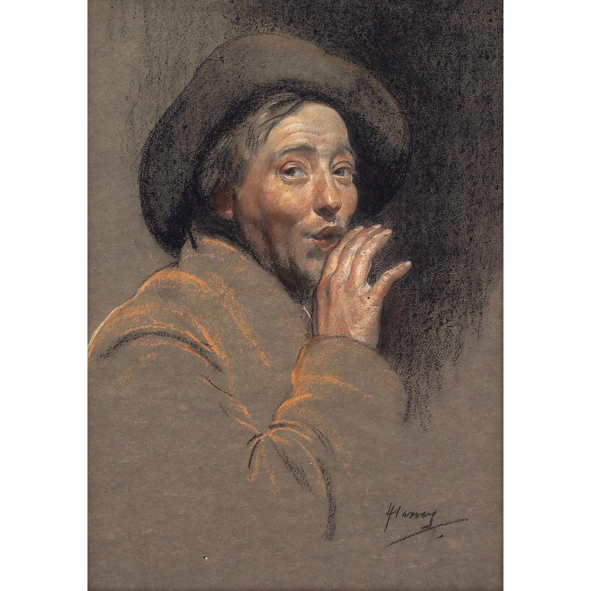 Herbert Johnson Harvey, The Whisper, Self-Portrait, Pastel For Sale 1