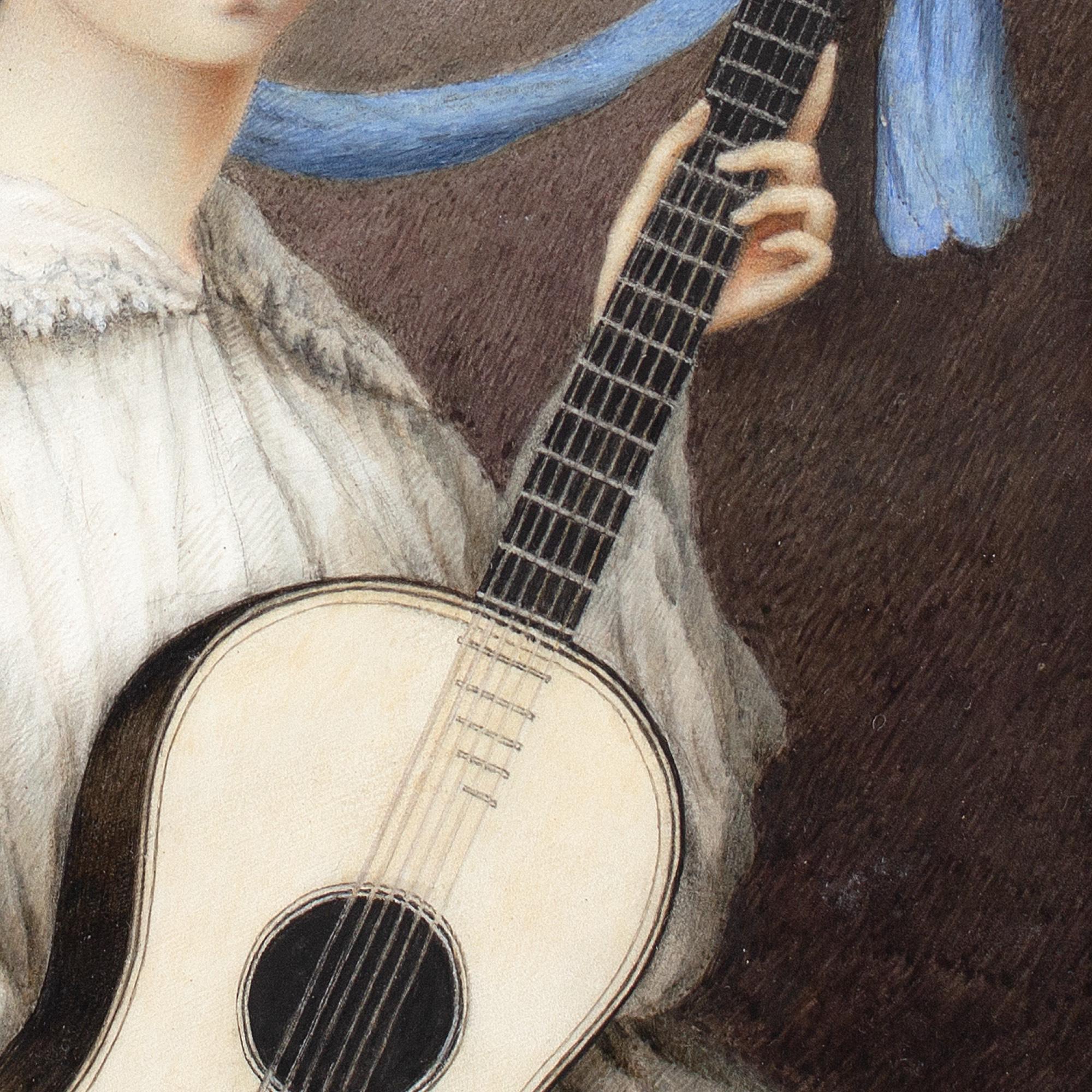 Early 19th-Century English School, Portrait Of A Young Lady With A Guitar For Sale 5