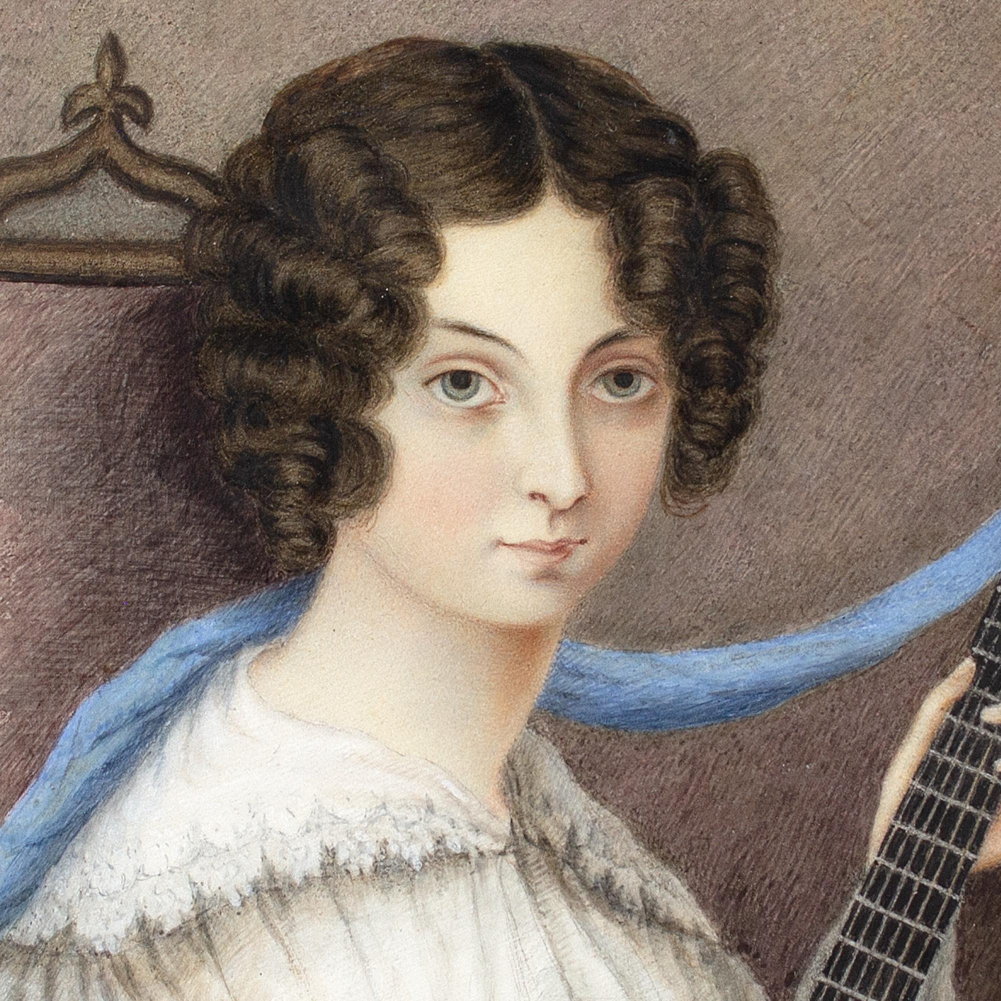 Early 19th-Century English School, Portrait Of A Young Lady With A Guitar For Sale 4