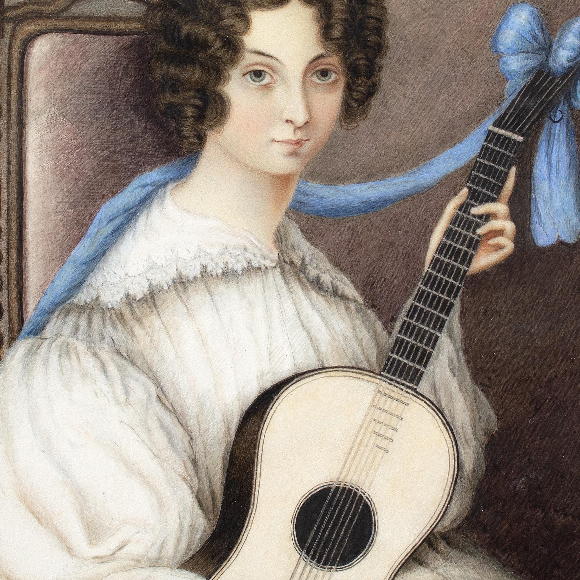 Early 19th-Century English School, Portrait Of A Young Lady With A Guitar For Sale 3