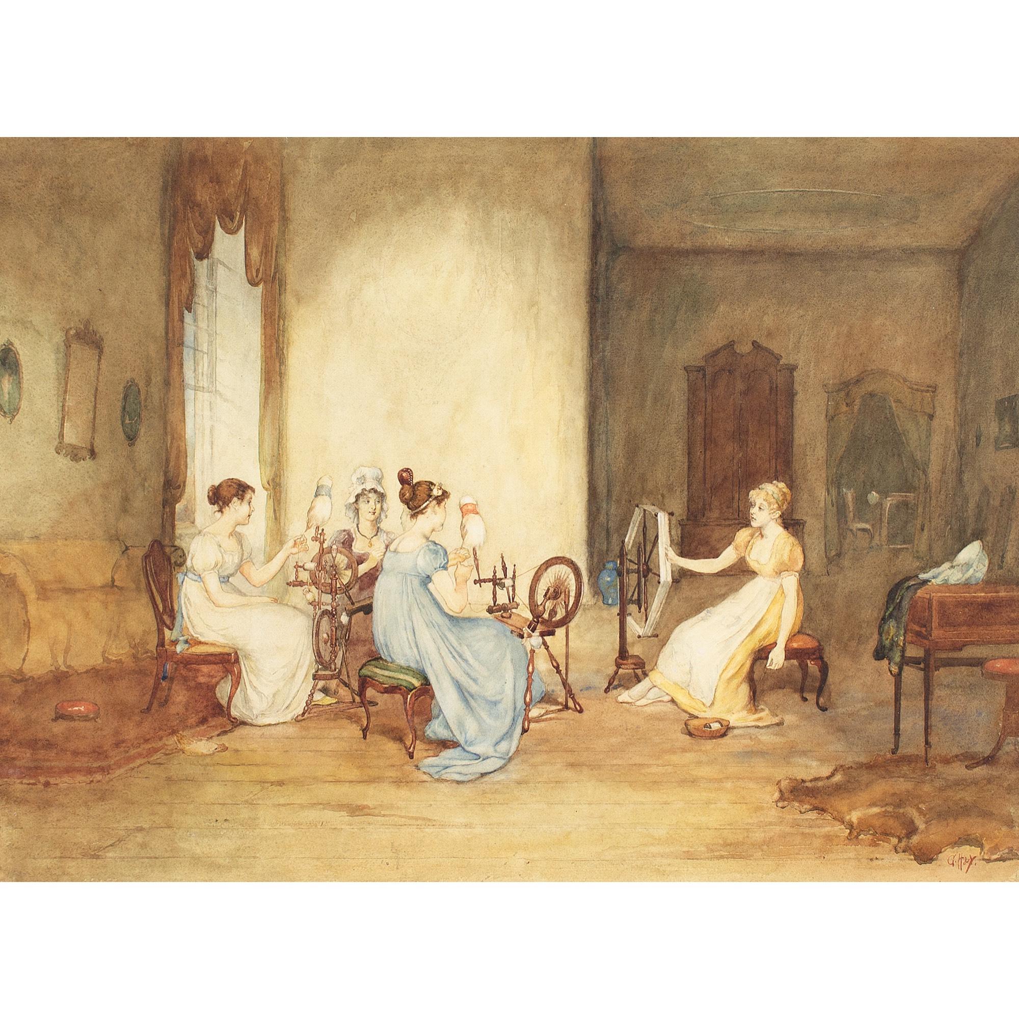 George H Hay, Spinning Wool, Watercolour For Sale 1
