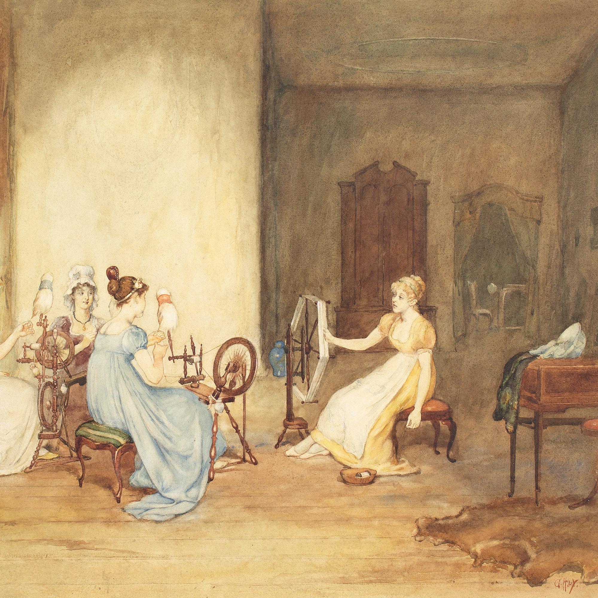 George H Hay, Spinning Wool, Watercolour For Sale 5