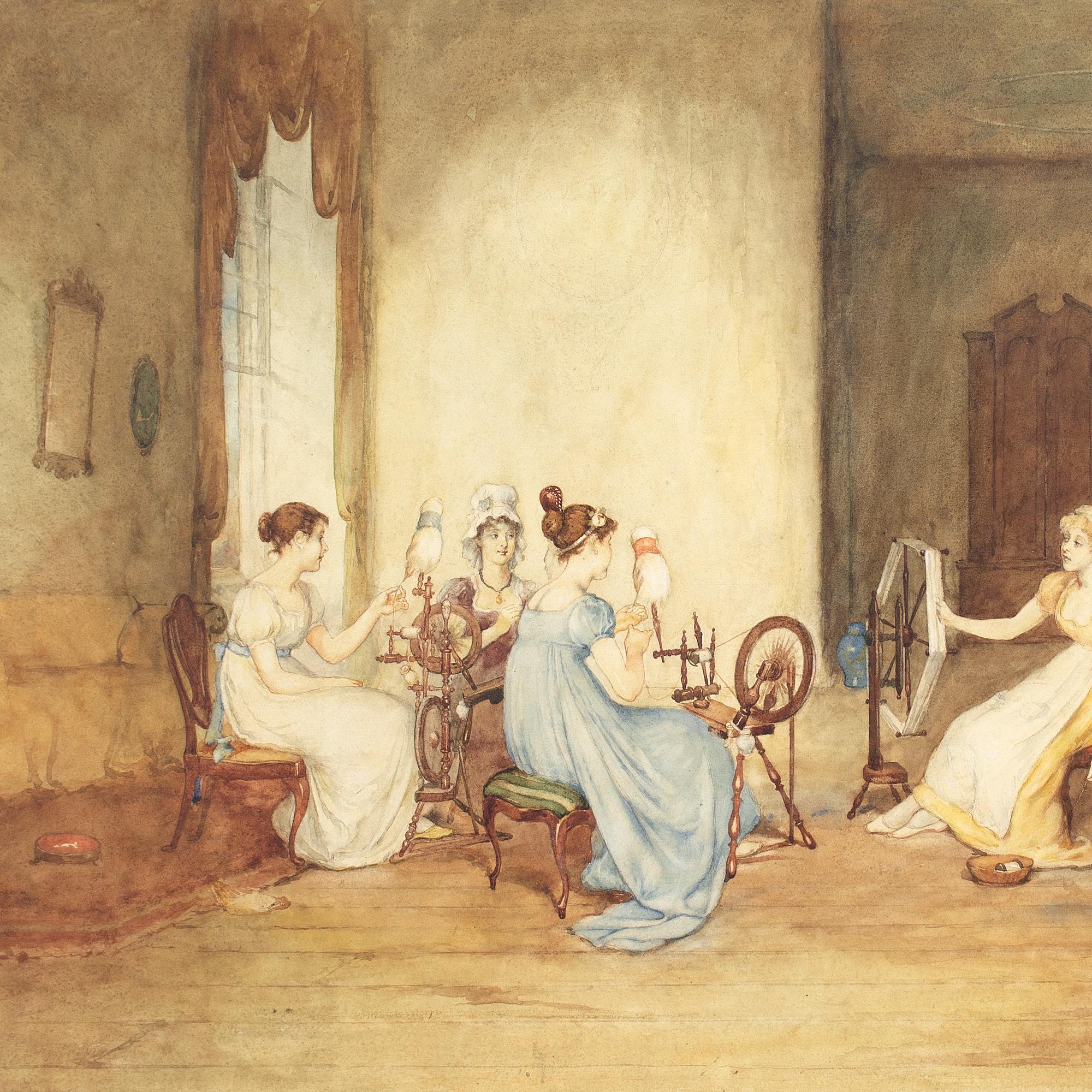George H Hay, Spinning Wool, Watercolour For Sale 4