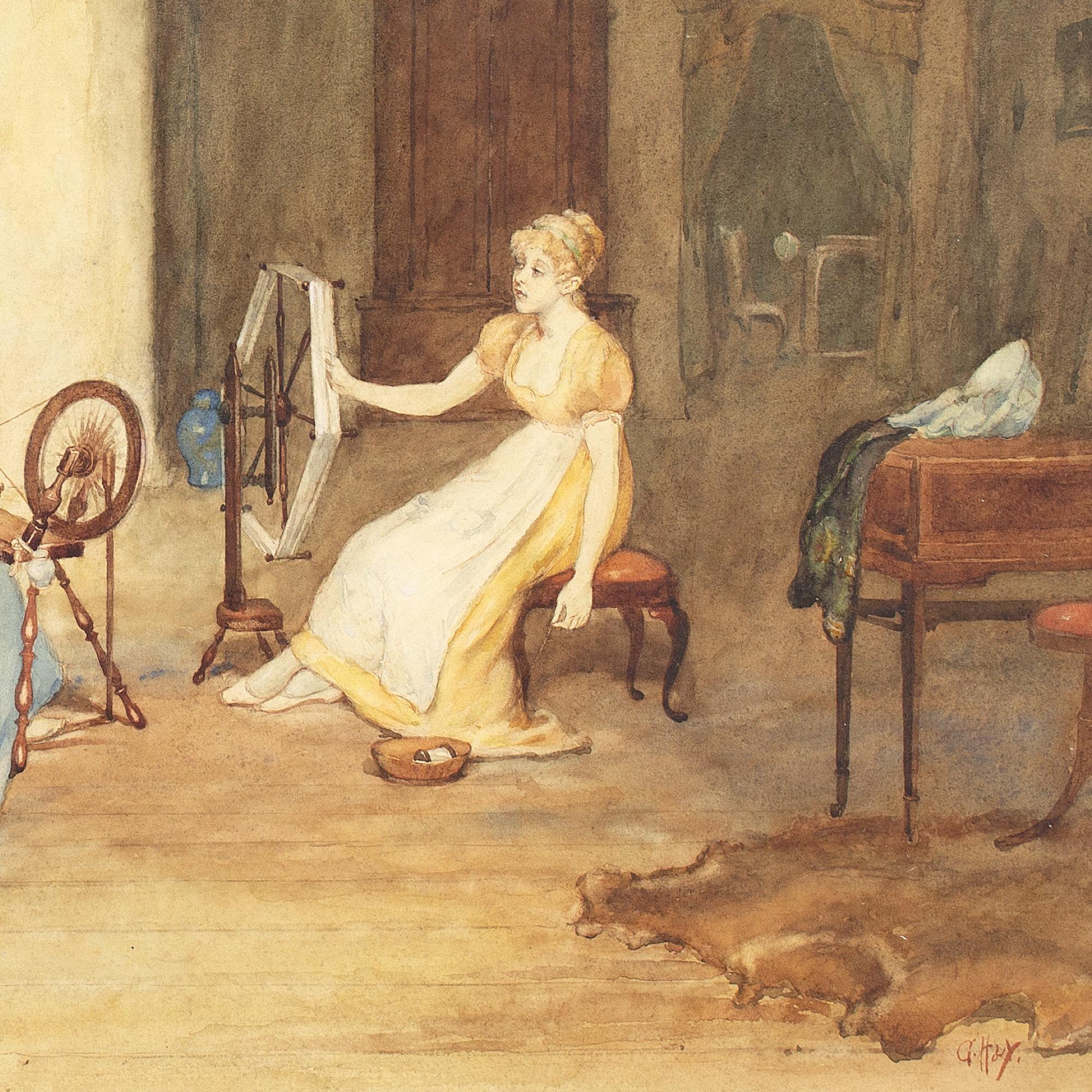 George H Hay, Spinning Wool, Watercolour For Sale 7
