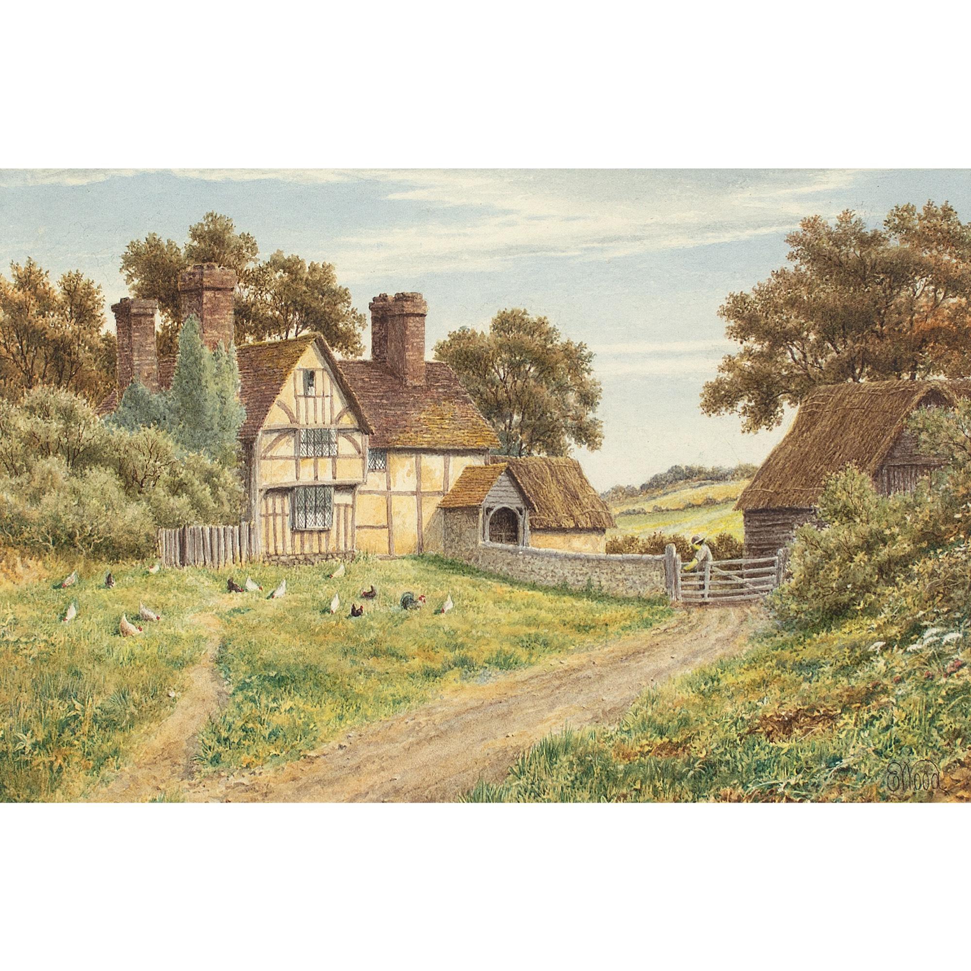 E Wood, Farmhouse Near Godalming, Surrey, Watercolour For Sale 1