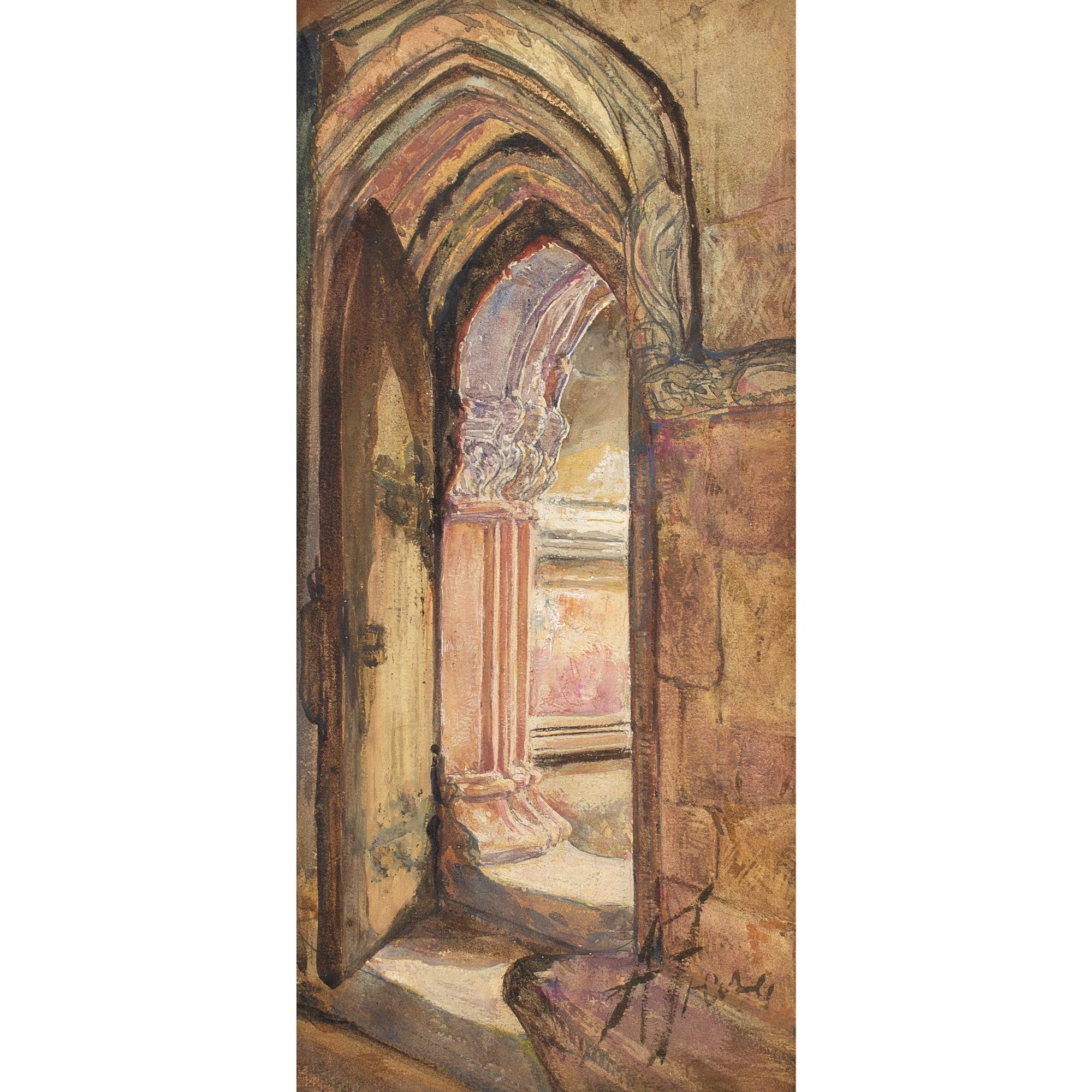 Alexander Fraser Jnr RSA, A Doorway, Rosslyn Chapel, Watercolour 1