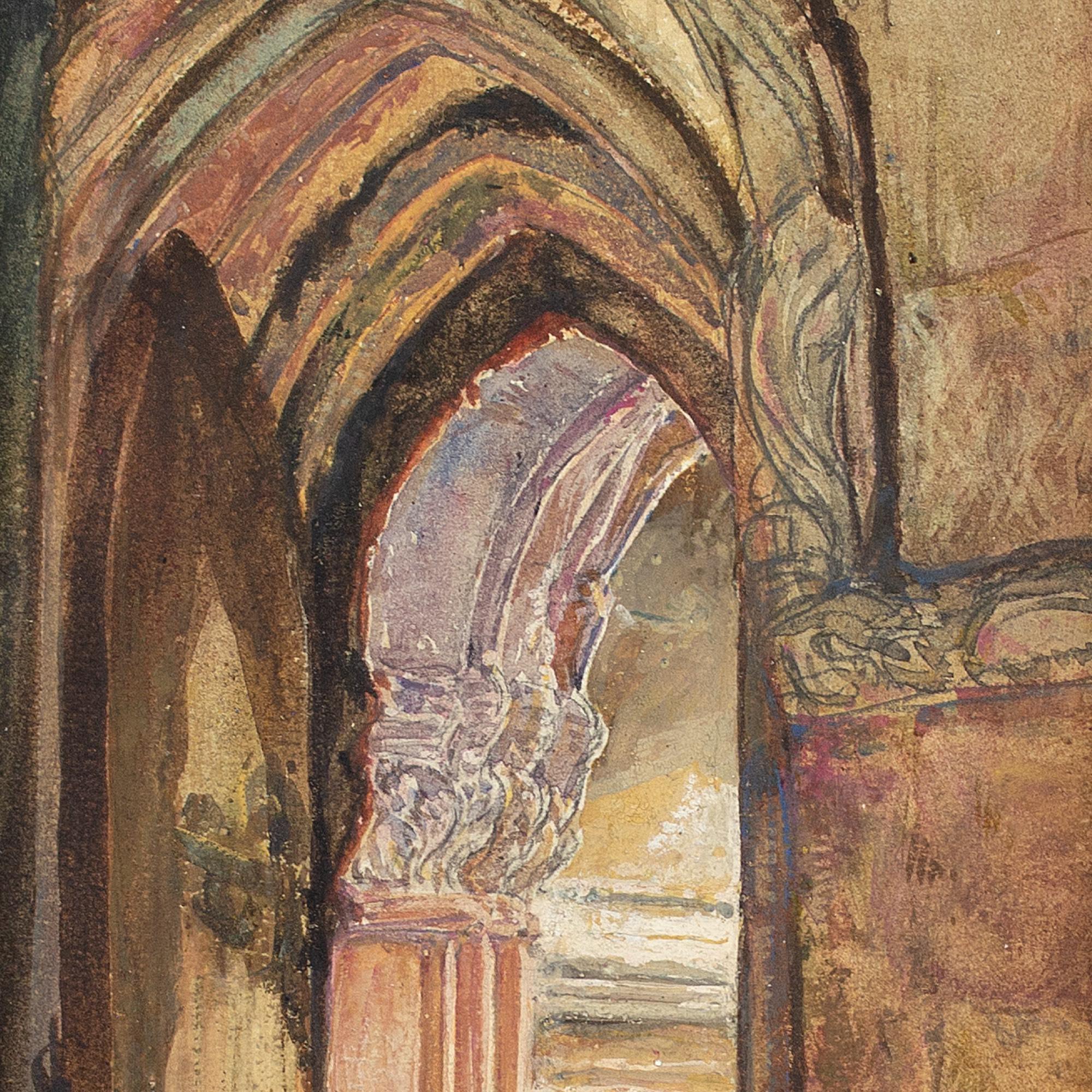 Alexander Fraser Jnr RSA, A Doorway, Rosslyn Chapel, Watercolour 6