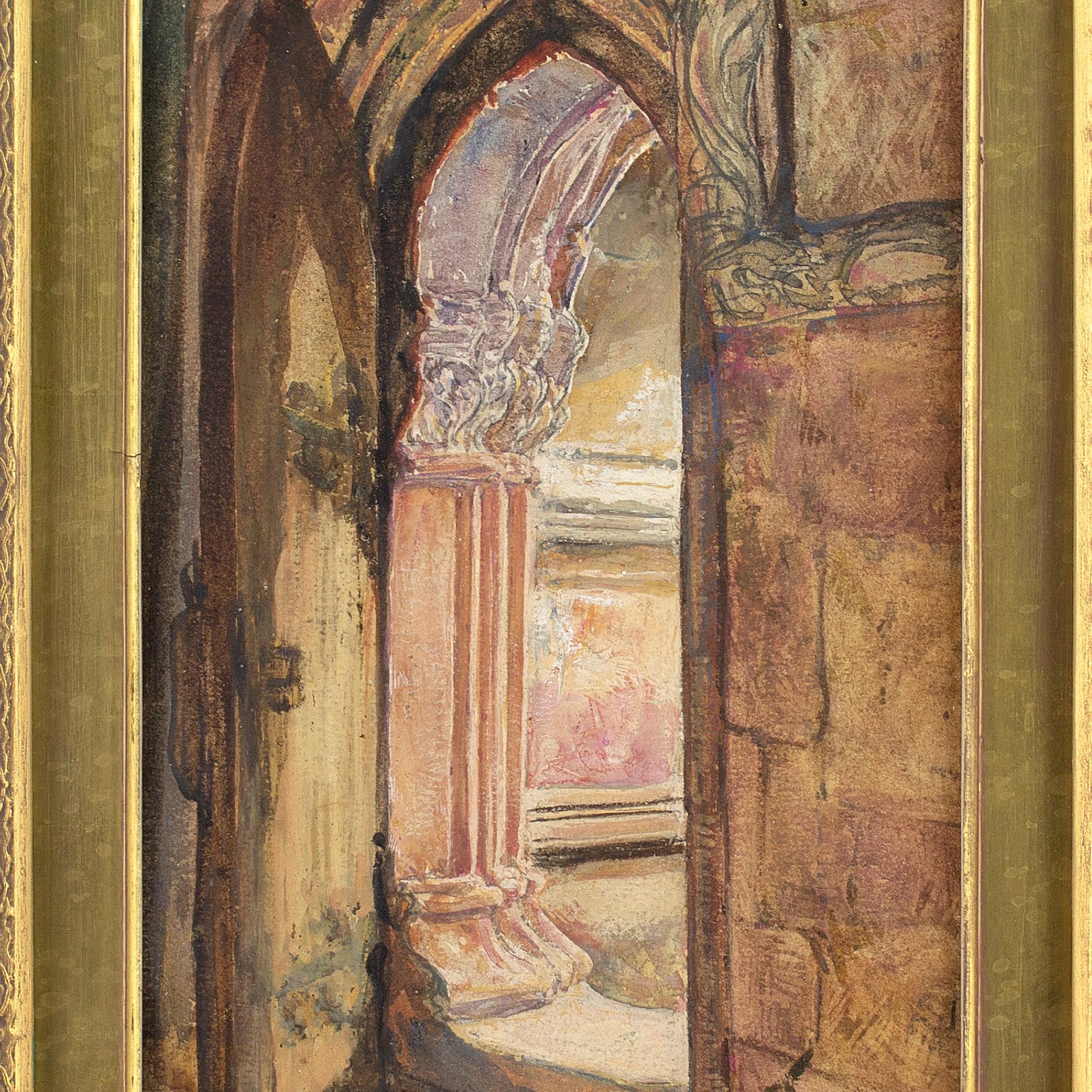 Alexander Fraser Jnr RSA, A Doorway, Rosslyn Chapel, Watercolour 4