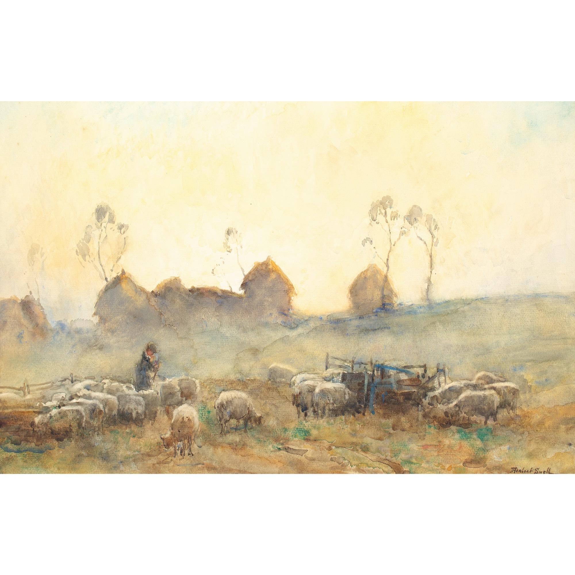 James Herbert Snell, Close Of Day, Watercolour For Sale 1