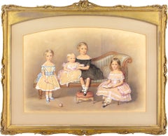 Antique John George Indermaur, Group Of Children, Watercolour