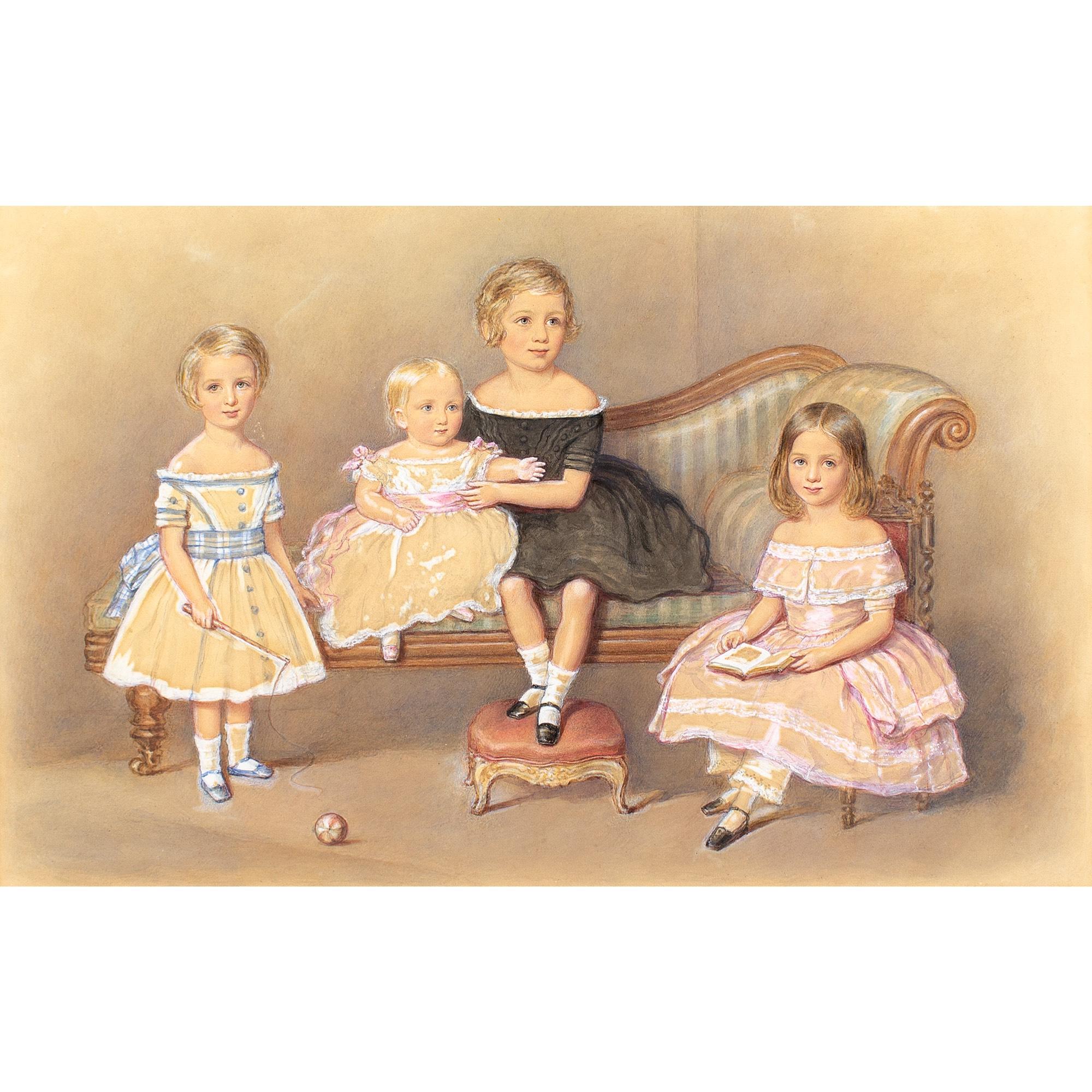 John George Indermaur, Group Of Children, Watercolour For Sale 1