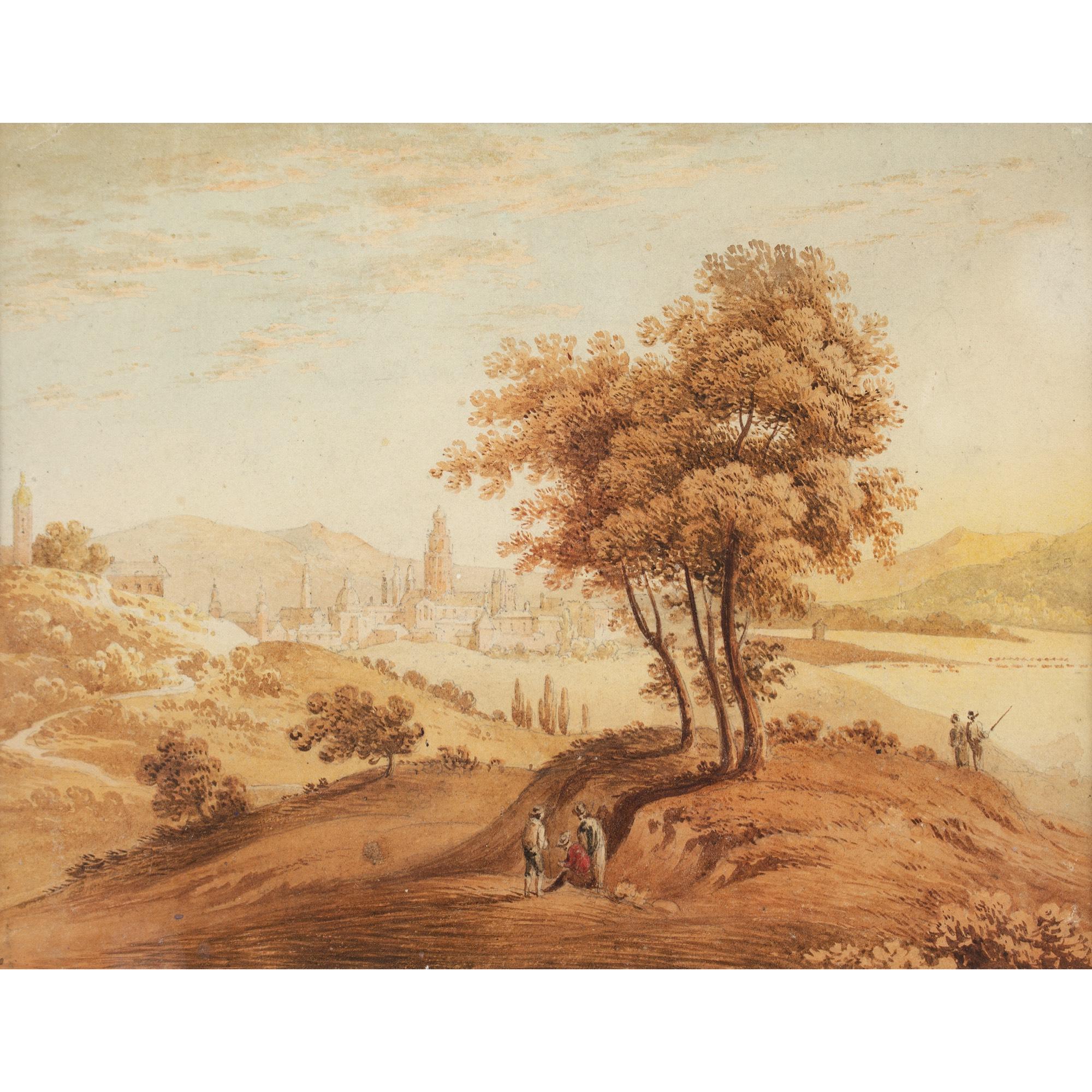 John Varley OWS (Attributed), Italianate Landscape With Figures For Sale 1