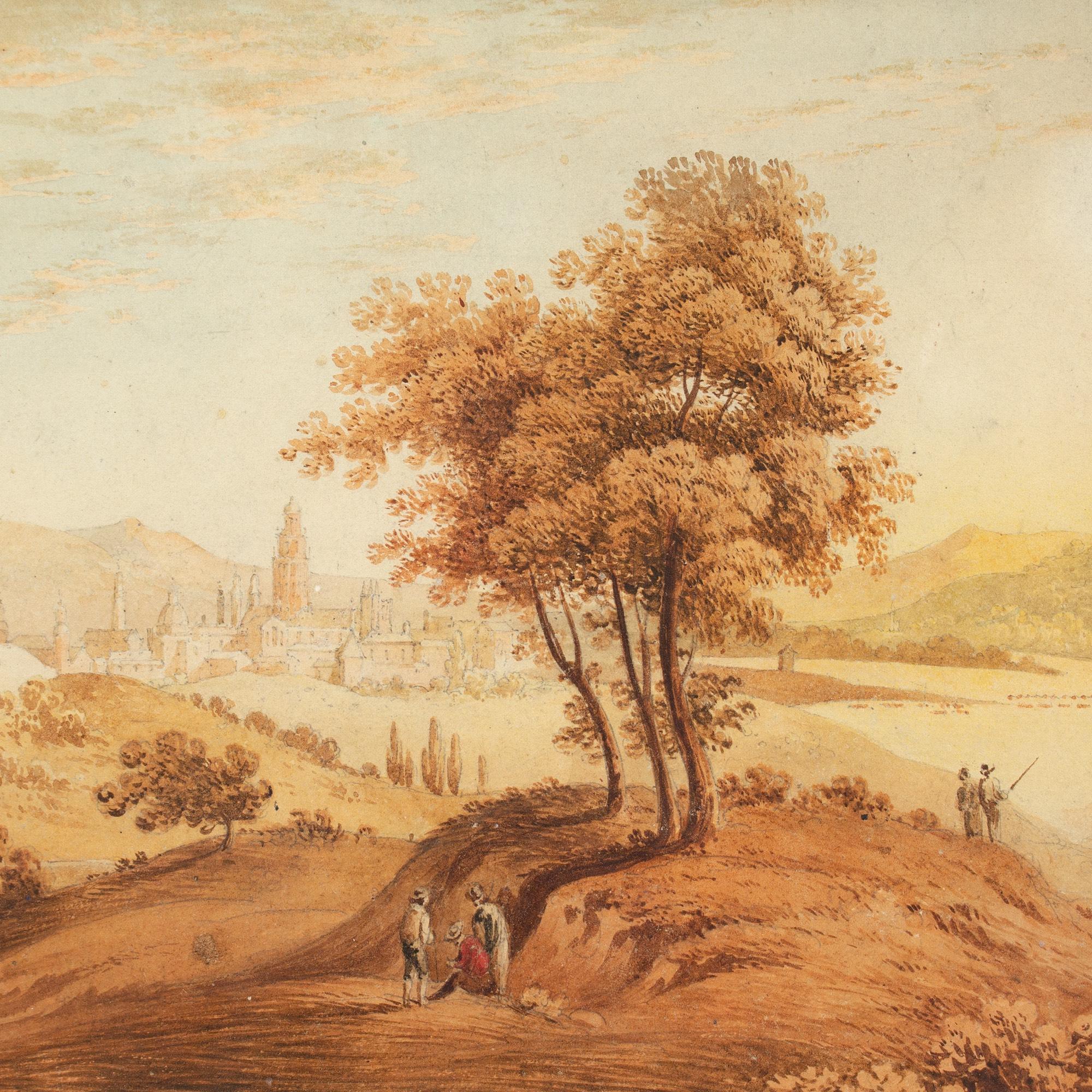 John Varley OWS (Attributed), Italianate Landscape With Figures For Sale 4