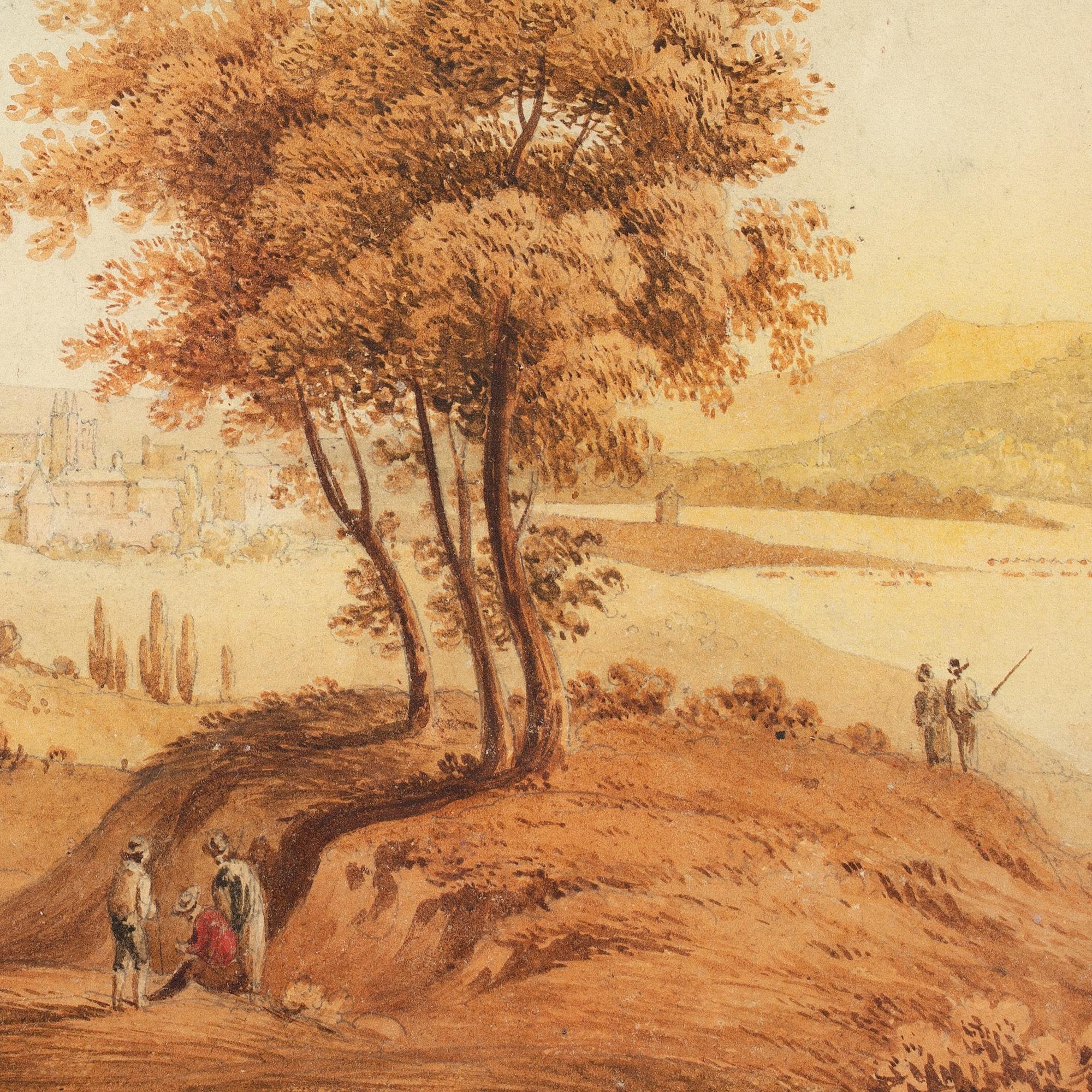 John Varley OWS (Attributed), Italianate Landscape With Figures For Sale 7