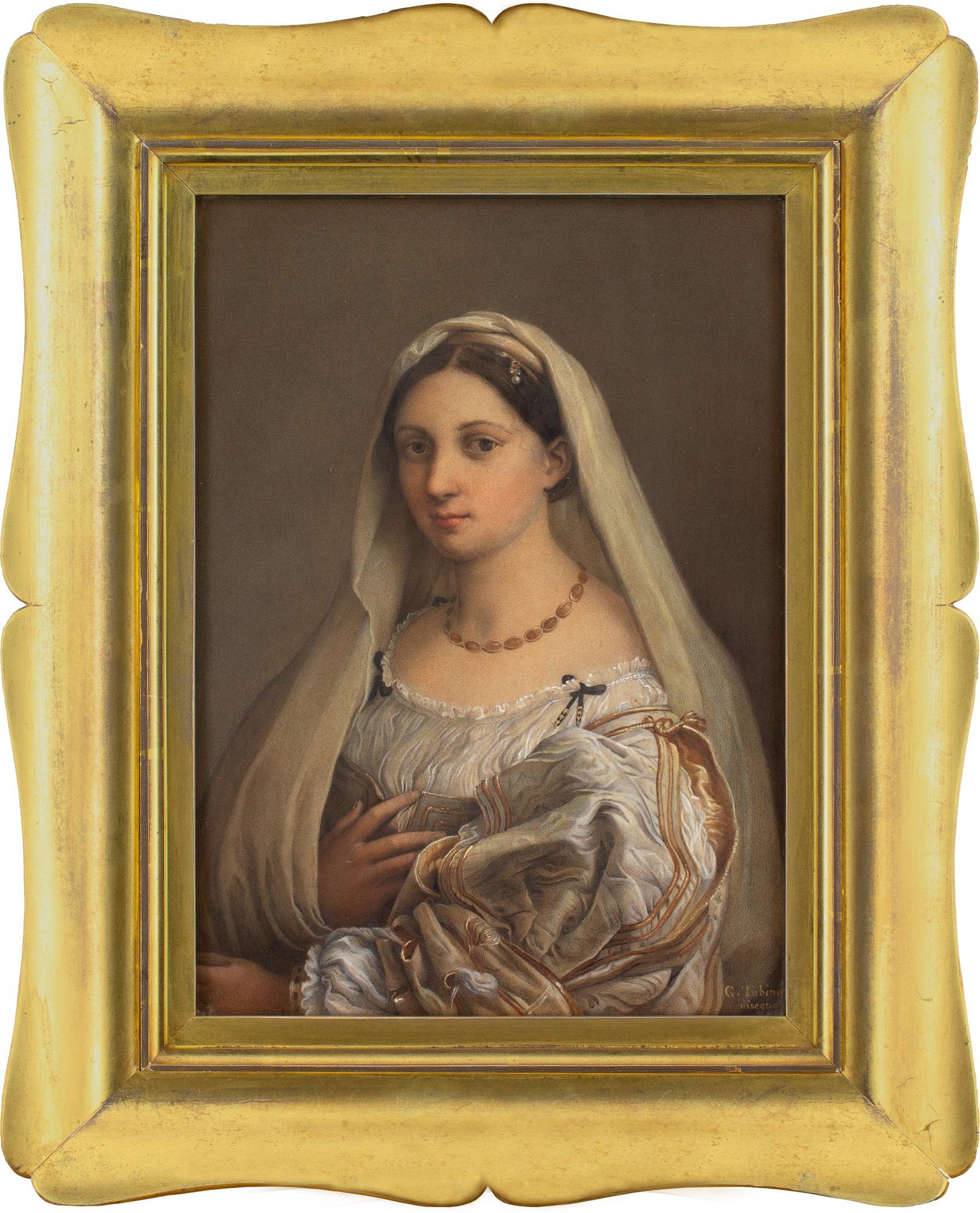 Esta fina acuarela de mediados del siglo XIX del artista italiano Girolamo Tubino (1805-1879) es una reproducción de "La Velata" (Mujer con velo) de Rafael (1483-1520), que se conserva en el Palacio Pitti de Florencia.

La suntuosa representación de