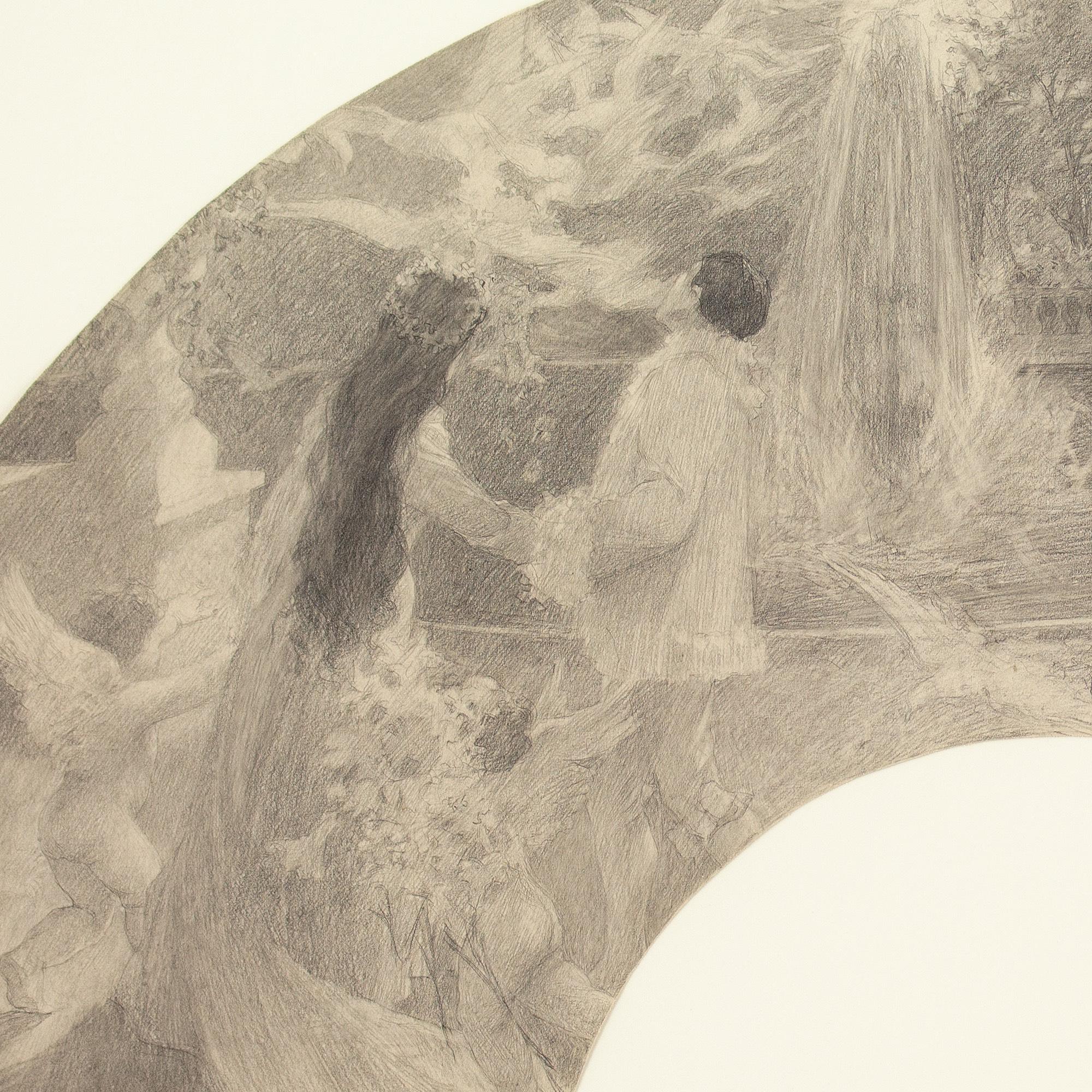 Cyrus Cuneo, Symbolistisches Fächerdesign mit Paar, Putten und Garten 4