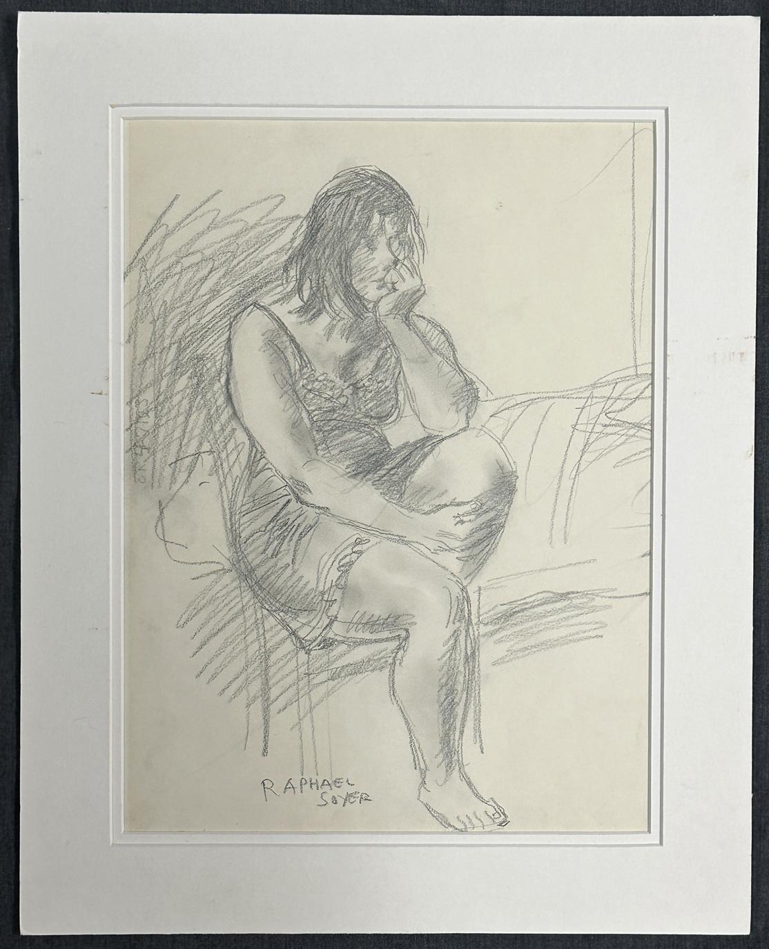 Mujer Dibujo a lápiz grafito 1979 Firmado Único - Figurative Art Gris de Raphael Soyer