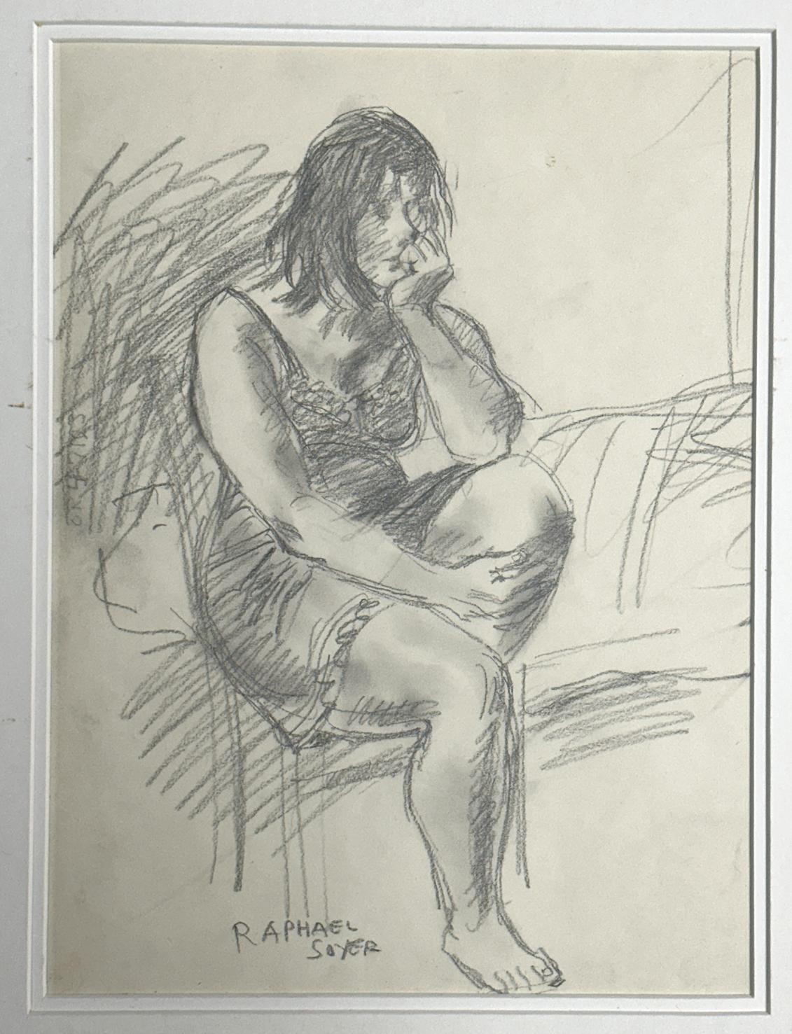 Mujer Dibujo a lápiz grafito 1979 Firmado Único - Art de Raphael Soyer