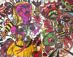 “Folk, Outsider Art Painting double sided”
