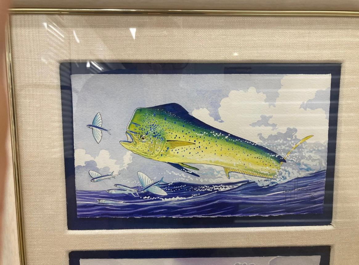 This is a rare Guy Harvey original watercolors “inshore slam” trio piece . In good condition. Comes with guy Harvey card and coa . Measures 35x23
