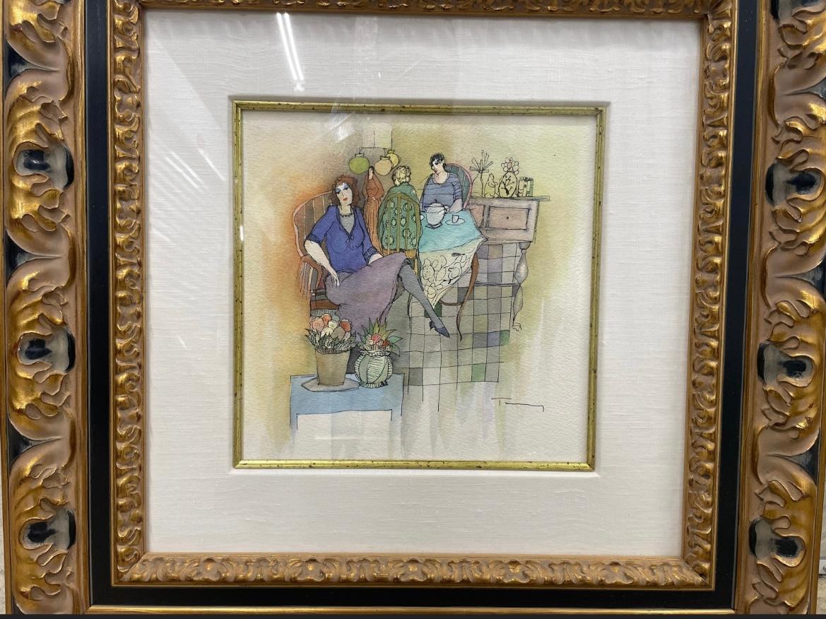 This is an Tarkay Original watercolor “waiting in the lobby”  . In excellent condition. 25x26x2