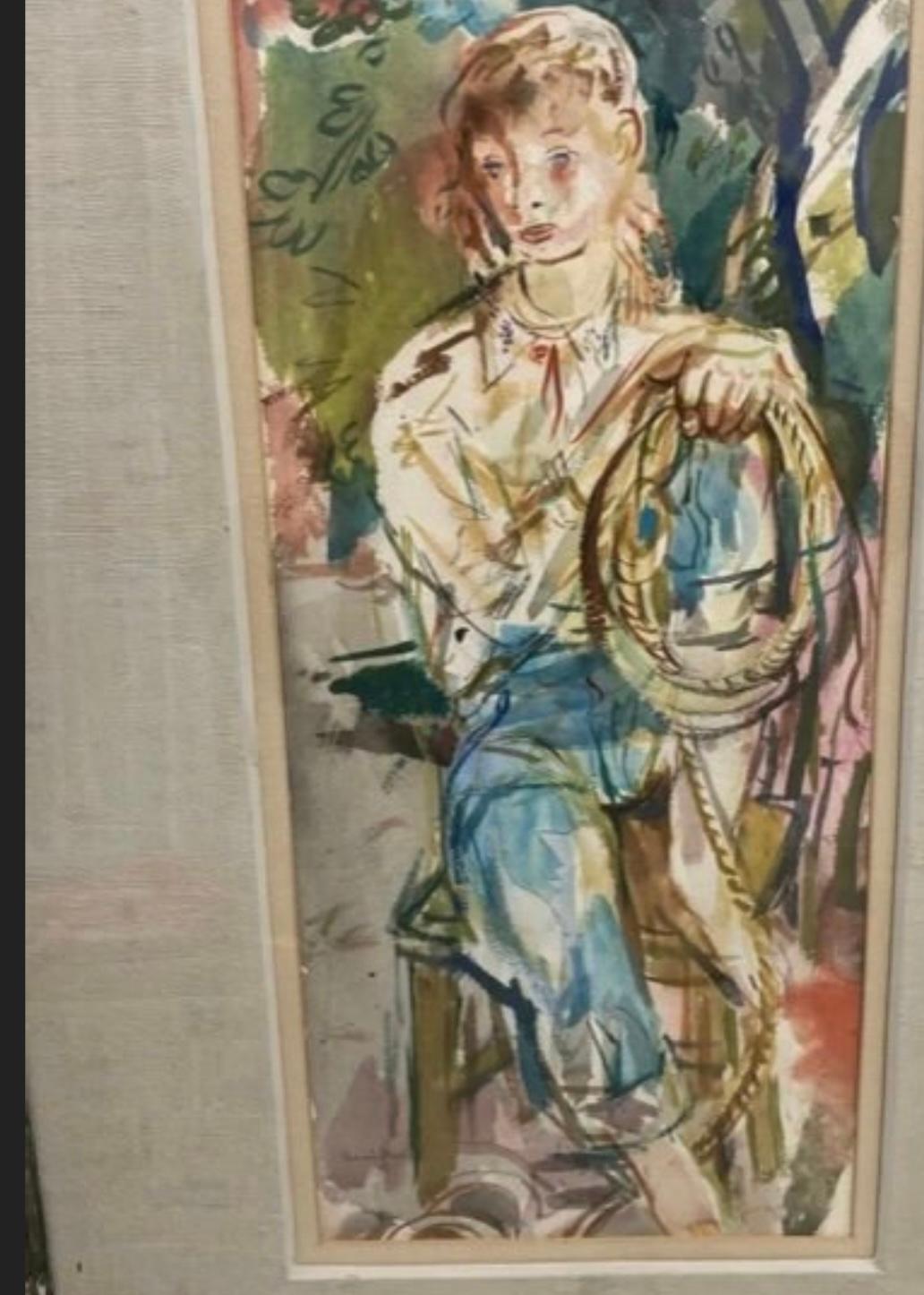 Francis Chapin original watercolor “seated girl”. In good condition measures 36x23