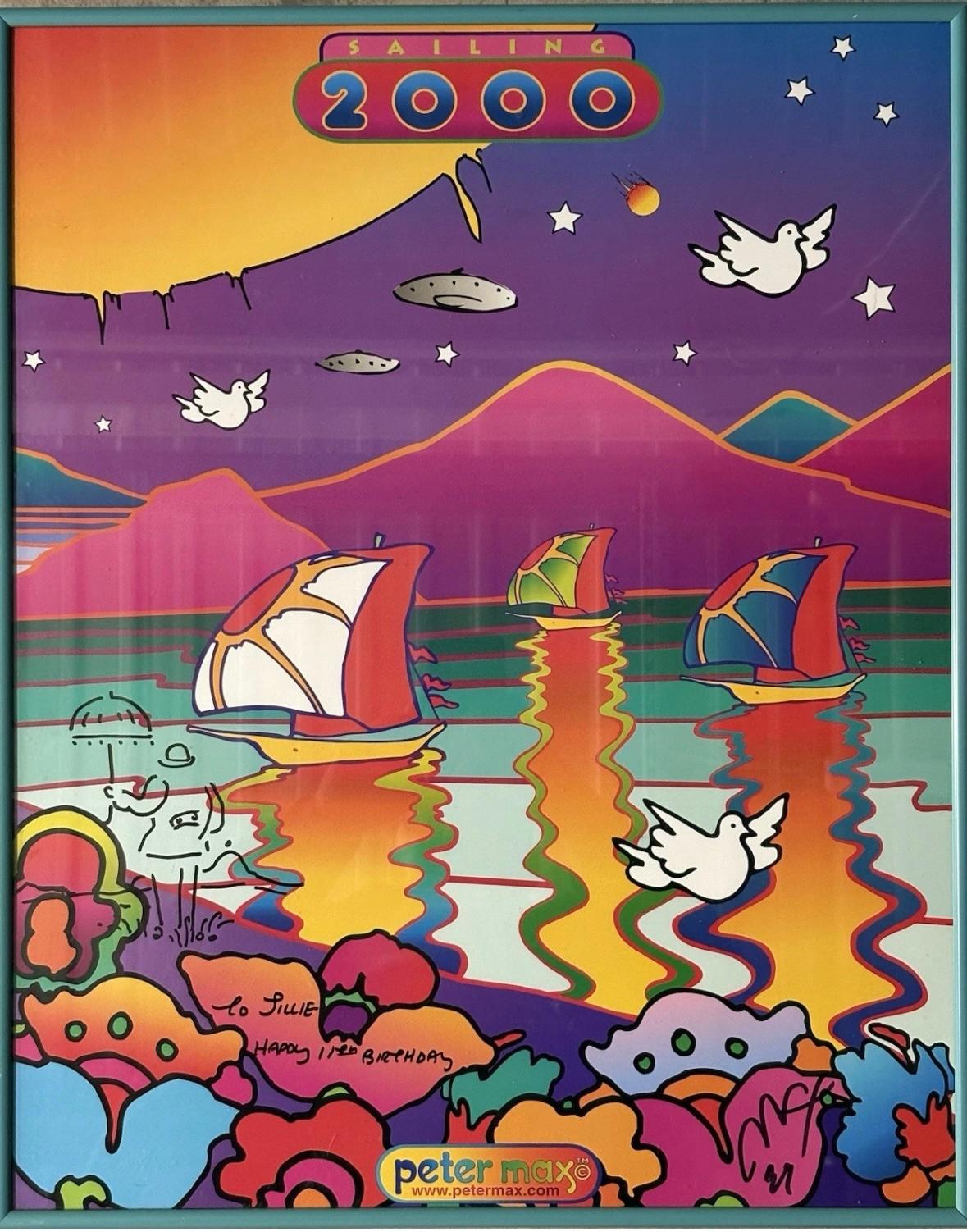 "Sailing" Hand Signed Poster with Drawing - Art by Peter Max