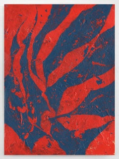 Monstera 2 - Red and Blue Abstract Painting by Eva Sozap
