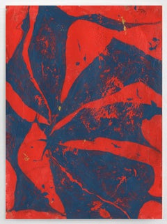 Monstera 3 - Red and Blue Abstract Painting by Eva Sozap