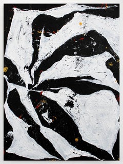 Monstera 6 – Abstraktes Schwarz-Weiß-Gemälde von Eva Sozap