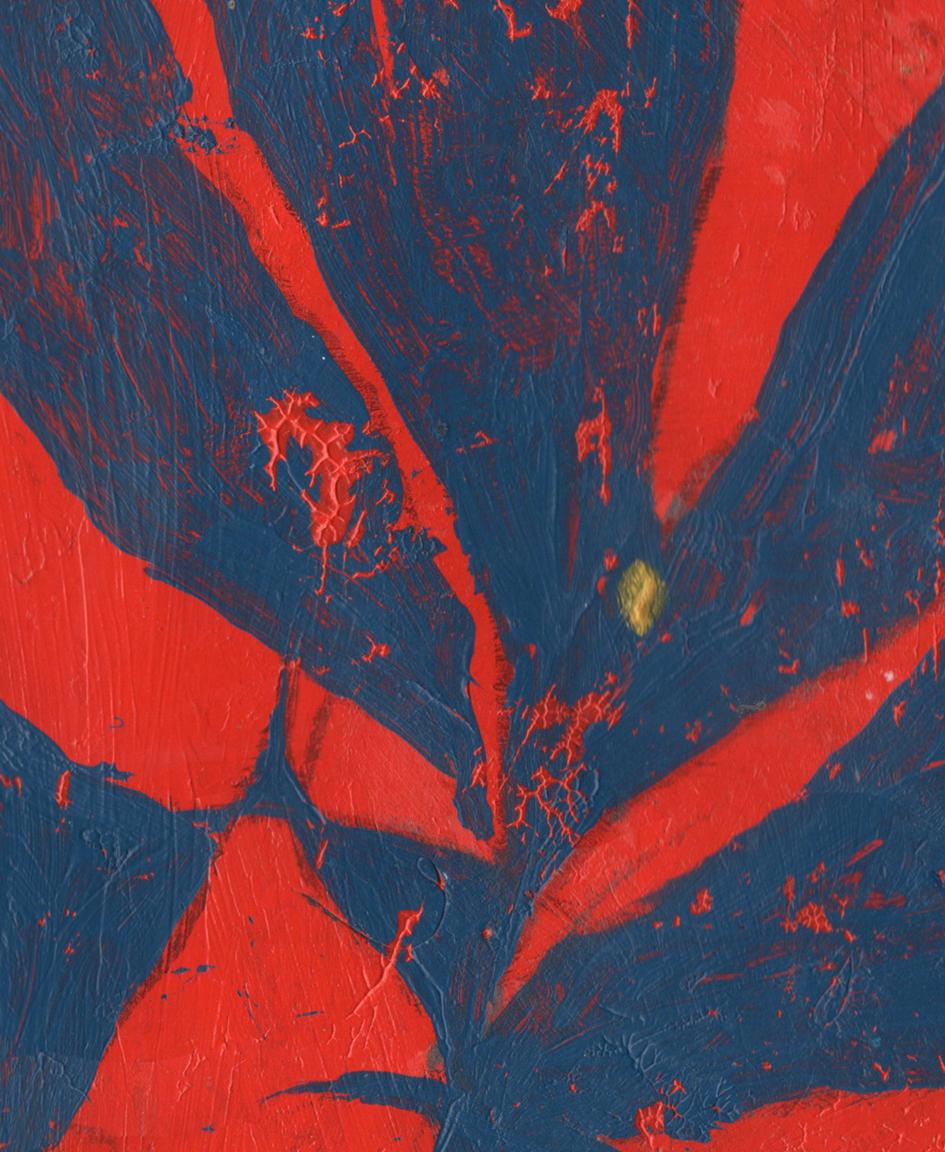 Monstera 3 - Red and Blue Abstract Painting by Eva Sozap For Sale 2
