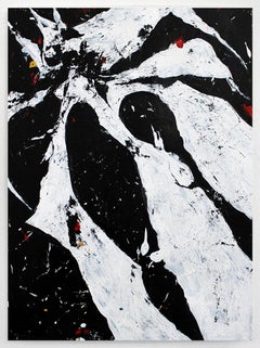 Monstera 5 – Abstraktes Schwarz-Weiß-Gemälde von Eva Sozap