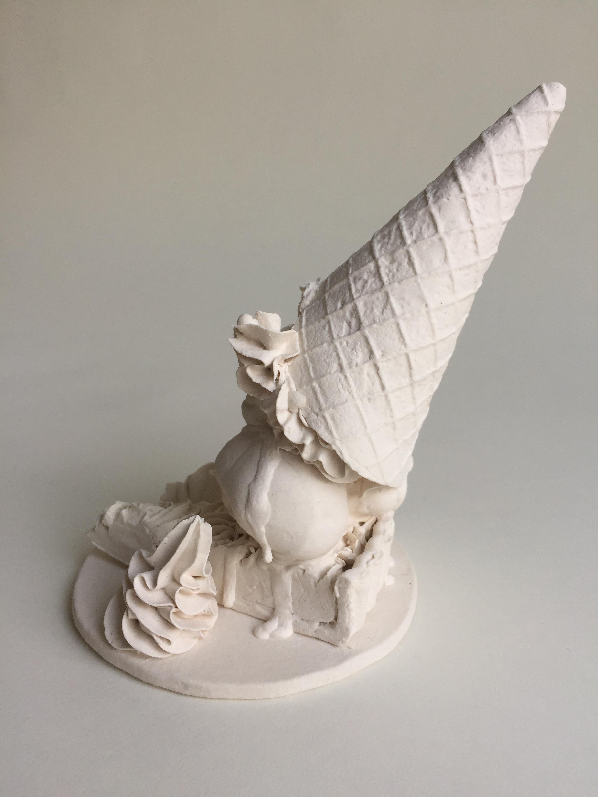 This piece consists of porcelain slip-casted and hand rolled cones, intricately topped with slip-casted fetus skulls, cookies and decorated with hand piped details and hand rolled sprinkles. Jacqueline Tse channels her love-hate relationship with