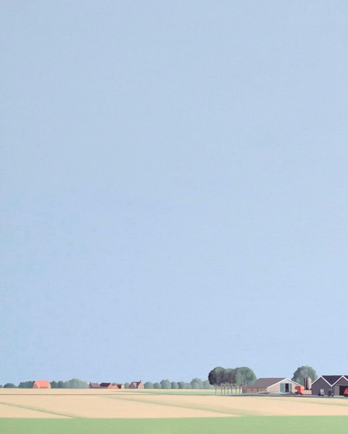 Cette magnifique peinture de paysage de Jeroen Allart fait partie de la peinture de paysage minimaliste qu'il a réalisée dans son pays, les Pays-Bas.

La ferme IA se dresse devant vous à l'horizon. Un moulin à vent tranche majestueusement le ciel