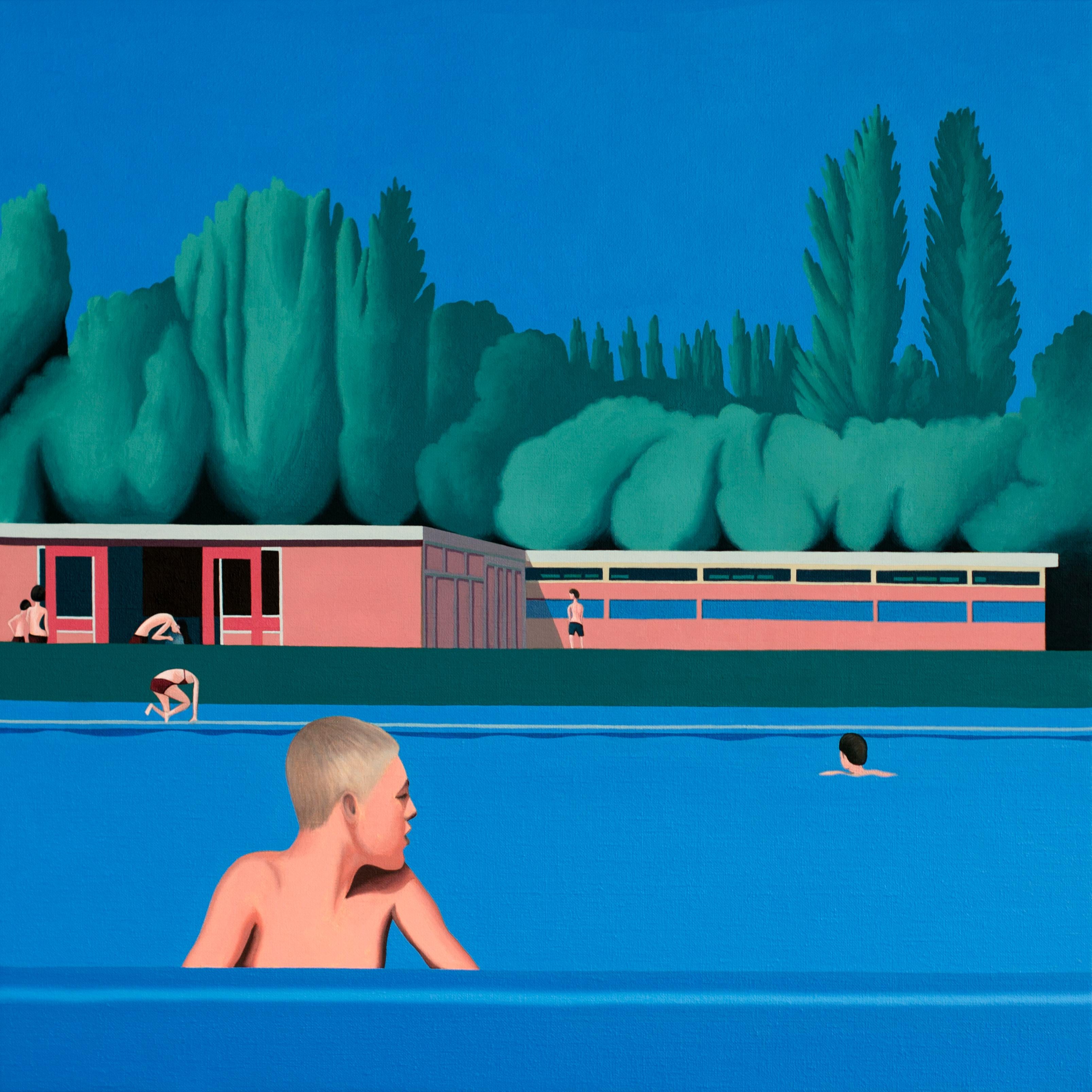 Swimming pool - figurative landscape painting
