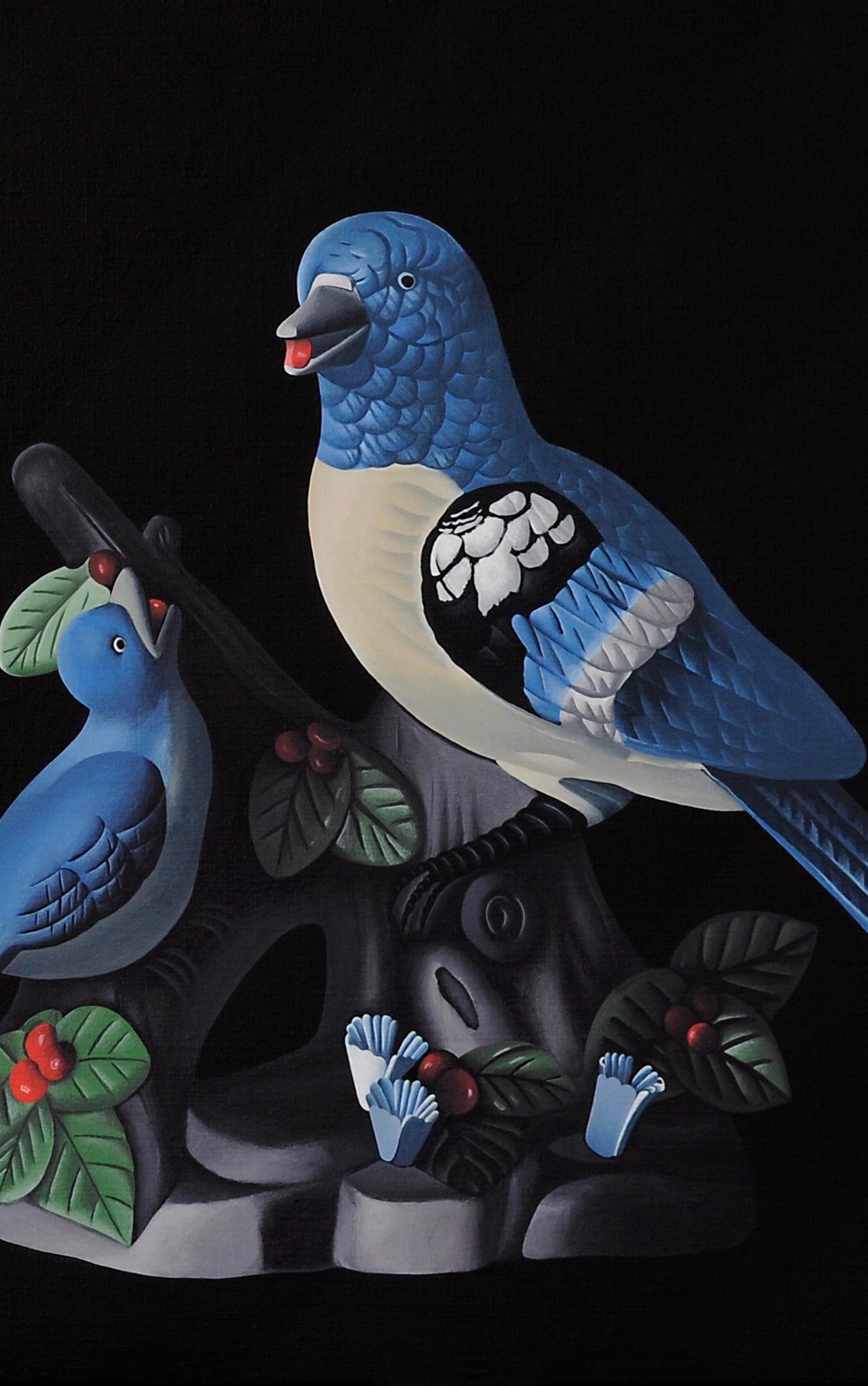 Birds - figurative landscape painting - Painting by Jeroen Allart