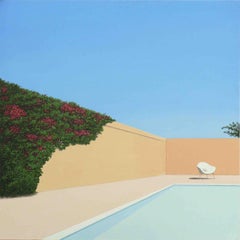 Rose garden by the pool - landscape painting