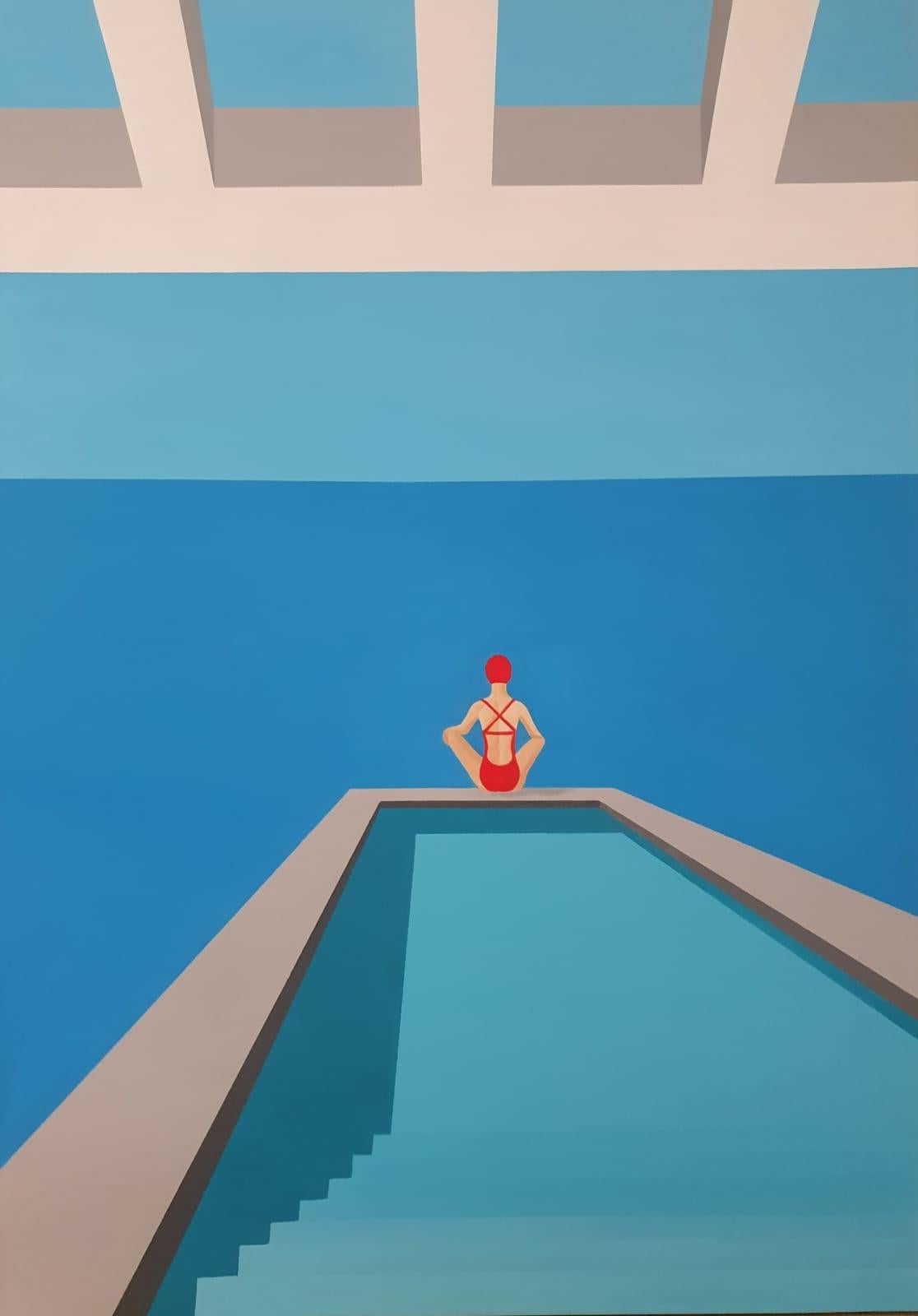 Meditation - contemporary minimalist painting - Blue Landscape Painting by Noa Havatzelet