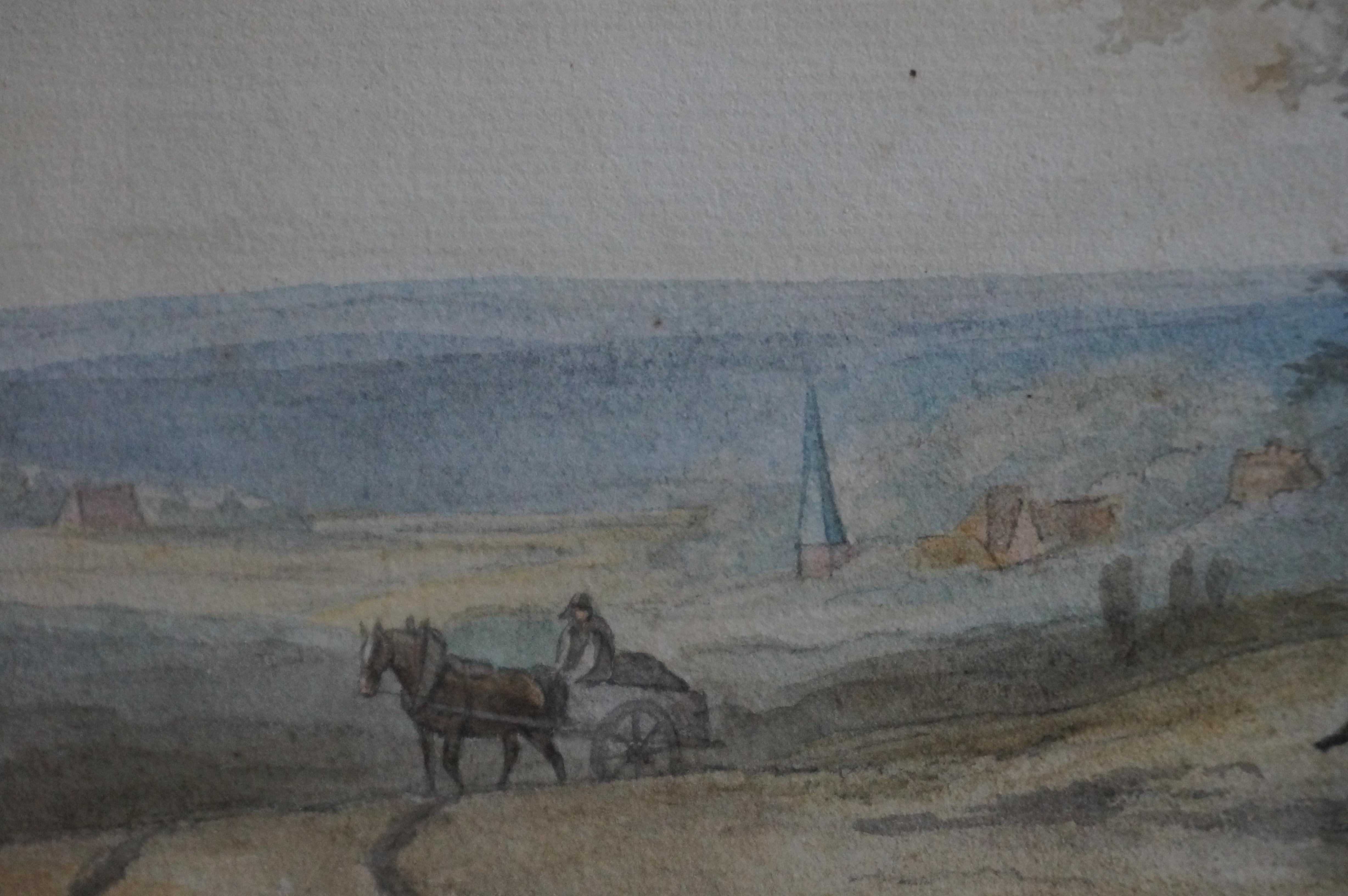Landschaft mit Rindern in Aquarellfarbe im Angebot 2