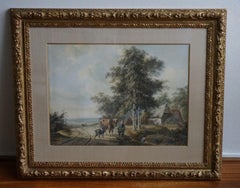 Landscape with cattle in watercolor