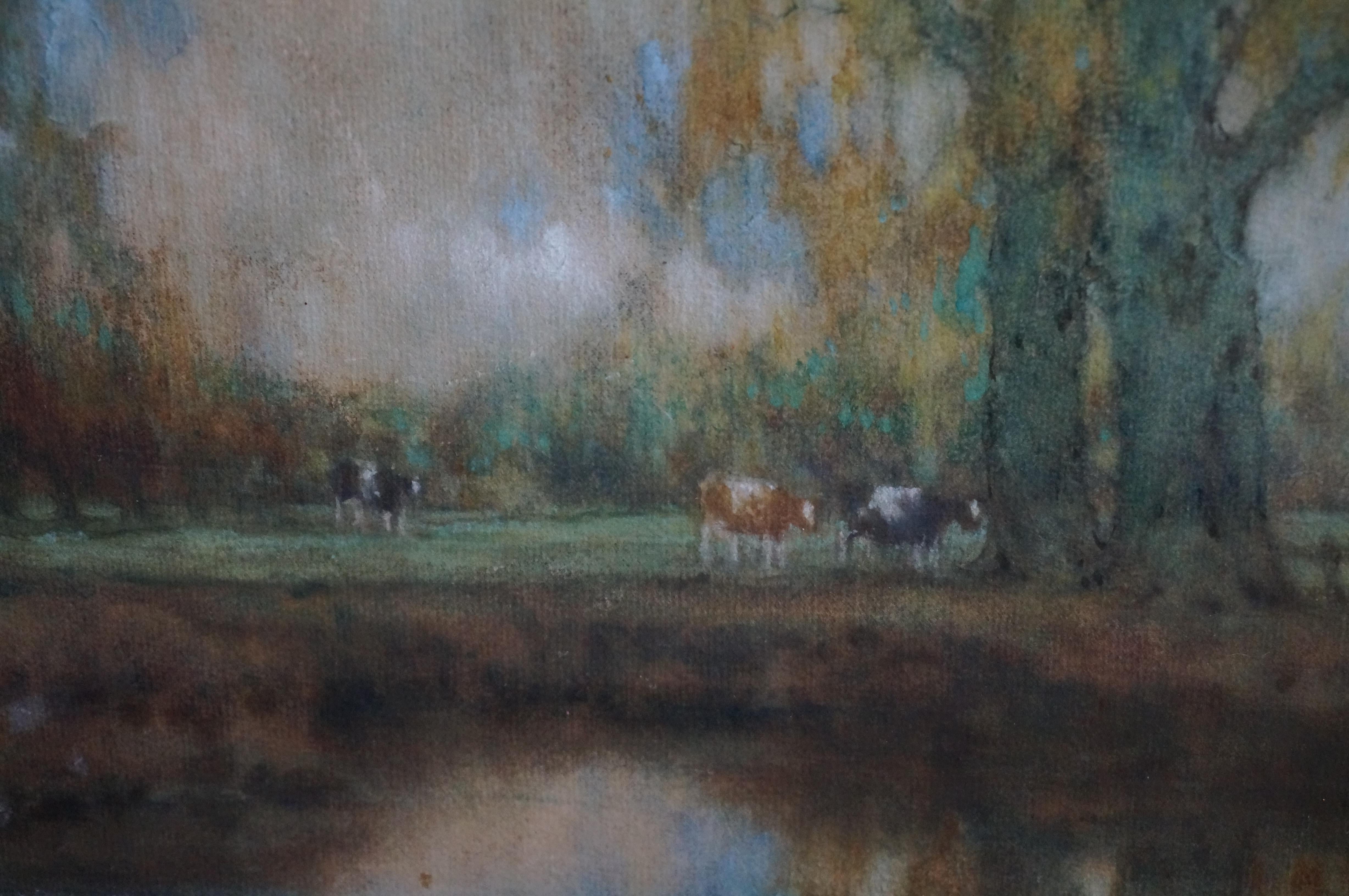 Watercolor on paper depicting a Dutch landscape (East of The Netherlands) with grazing cows at the edge of a forest, by A. M. Gorter (1866 - 1933).
Dimensions incl. frame: 60 x 72 cm.
Dimensions excl. frame: 41 x 55 cm.
In gilt frame with glass.

In