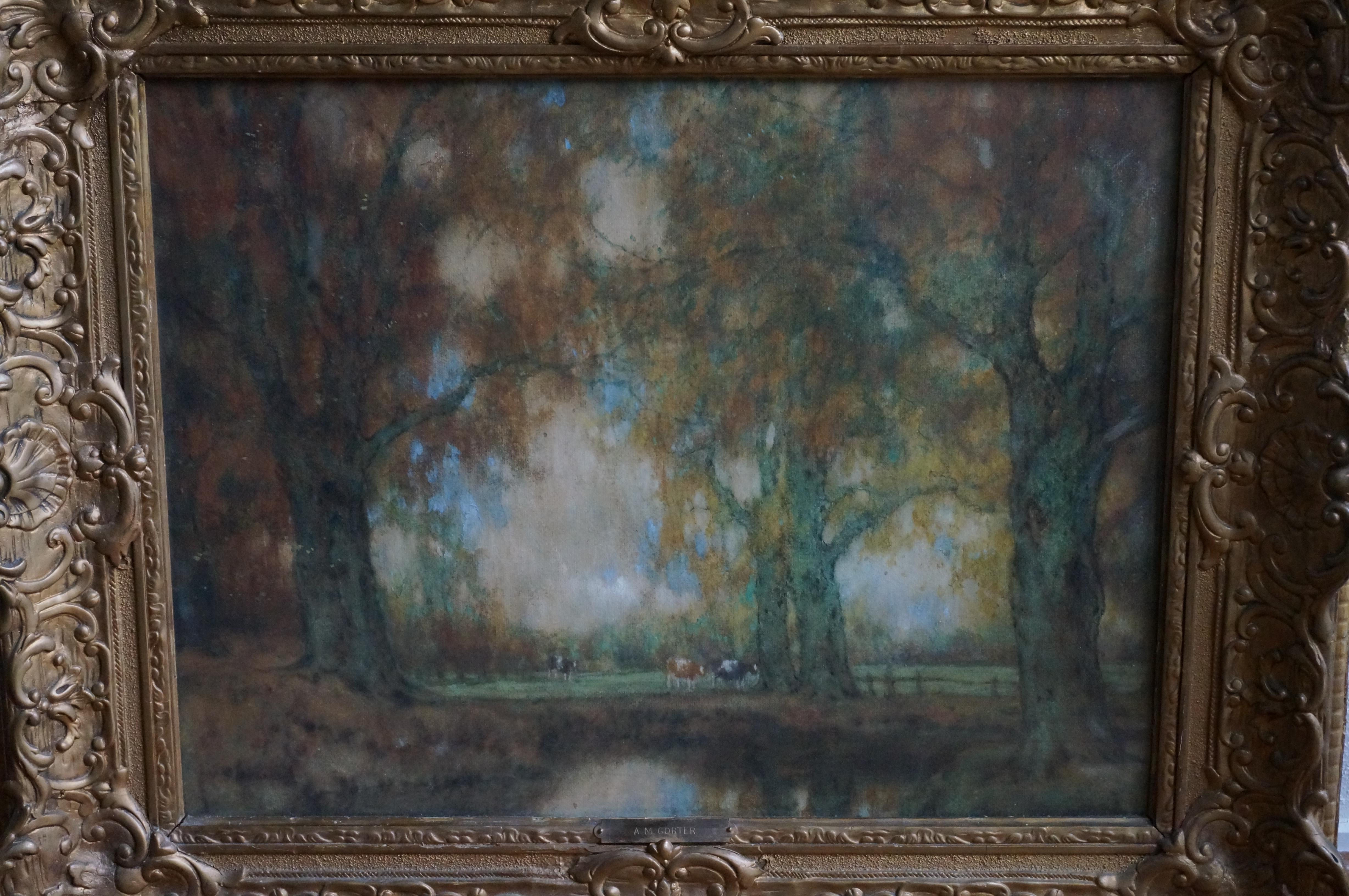 Niederländische Landschaft mit wachsenden Kühen in der Nähe des Waldes, Aquarell, impressionistisch (Impressionismus), Art, von Arnold Marc Gorter