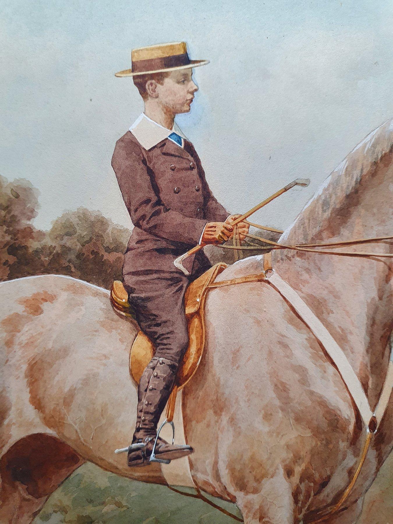 Teenager on horseback in summer landscape, Equestrian, late 19th century For Sale 2