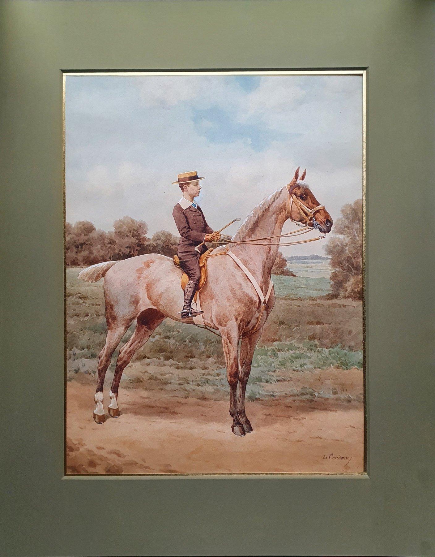 Teenager on horseback in summer landscape, Equestrian, late 19th century For Sale 6