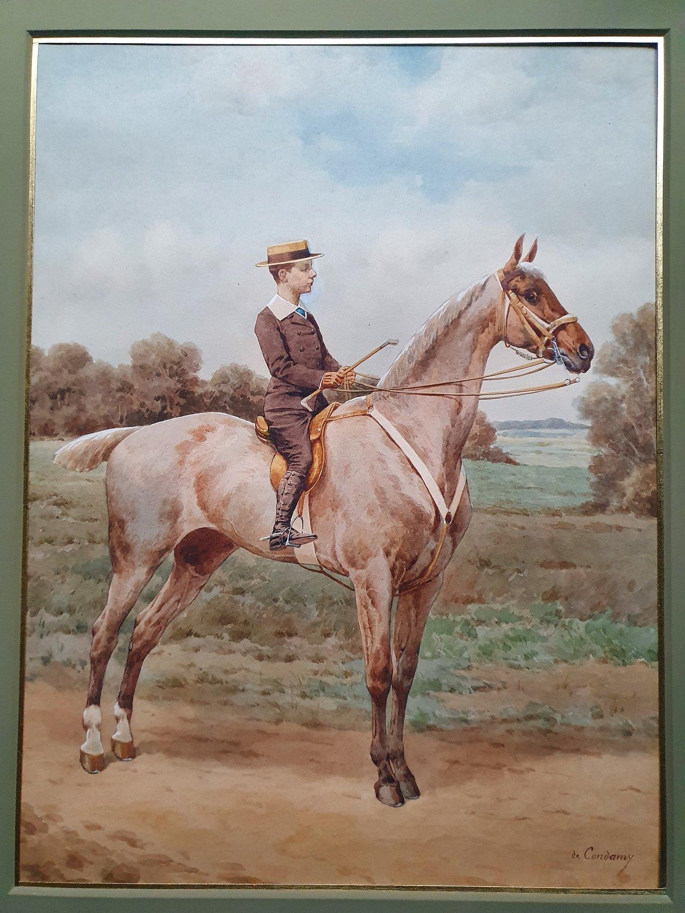 Teenager on horseback in summer landscape, Equestrian, late 19th century For Sale 5