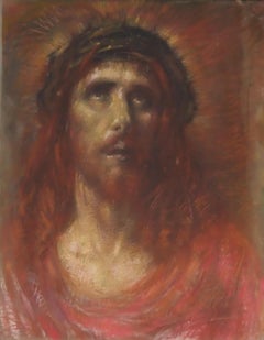 Pastel on paper by Henry de Groux (1866-1930), Christ with Crown of Thorns