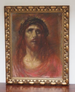 Pastel sobre papel de Henry de Groux (1866-1930), Cristo con corona de espinas